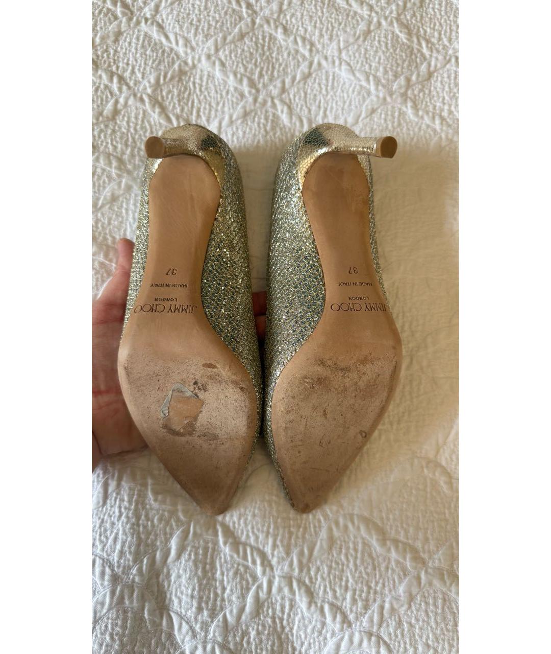 JIMMY CHOO Золотые кожаные туфли, фото 7