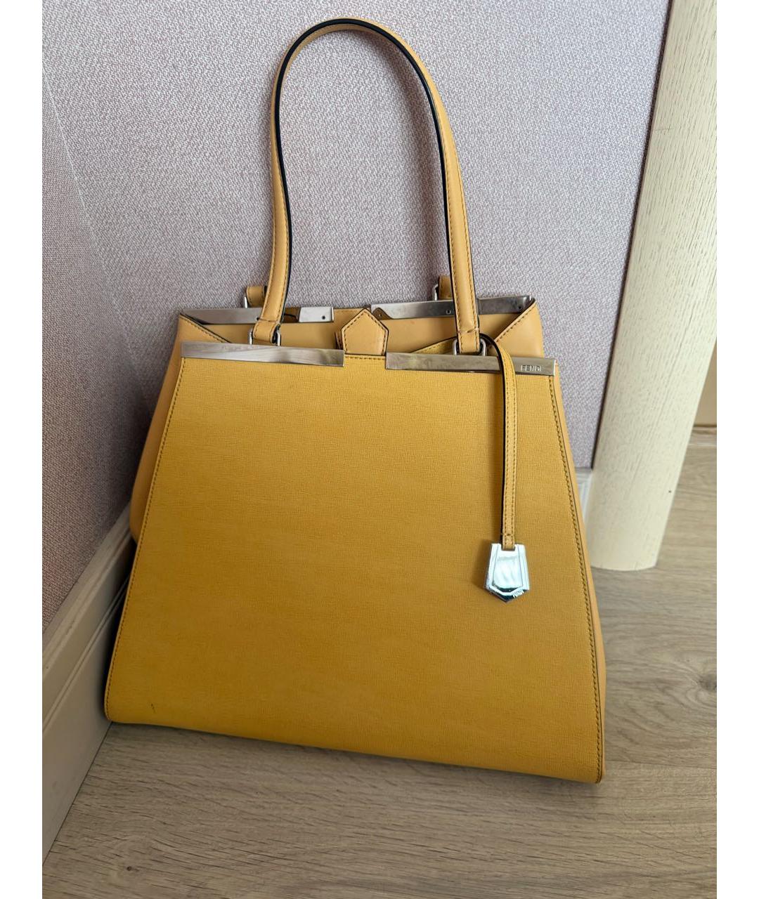 FENDI Горчичная кожаная сумка тоут, фото 6