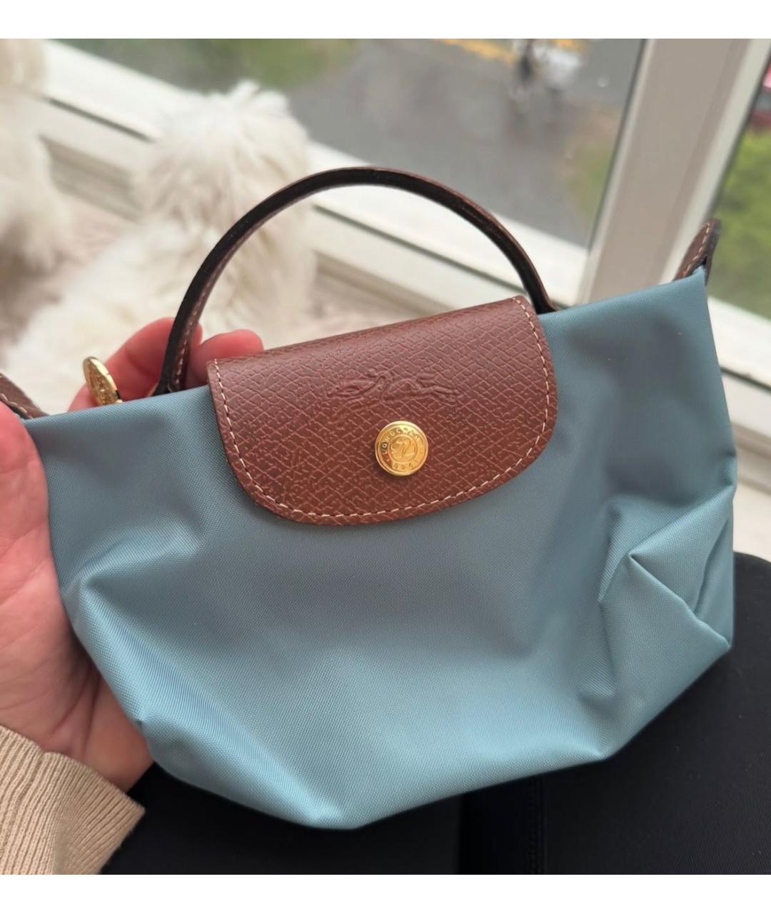 LONGCHAMP Голубая синтетическая сумка с короткими ручками, фото 3