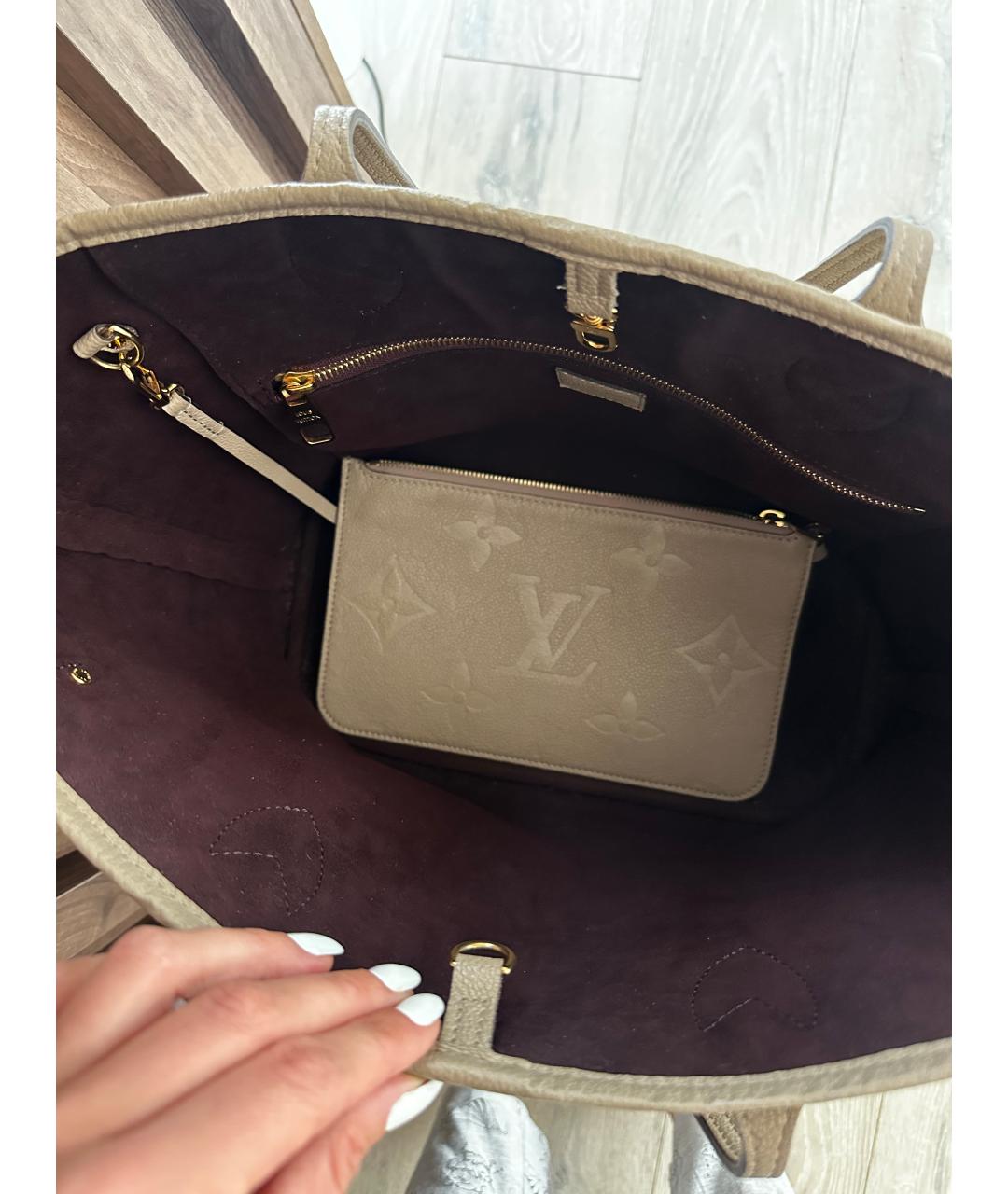 LOUIS VUITTON Бежевая кожаная сумка тоут, фото 8