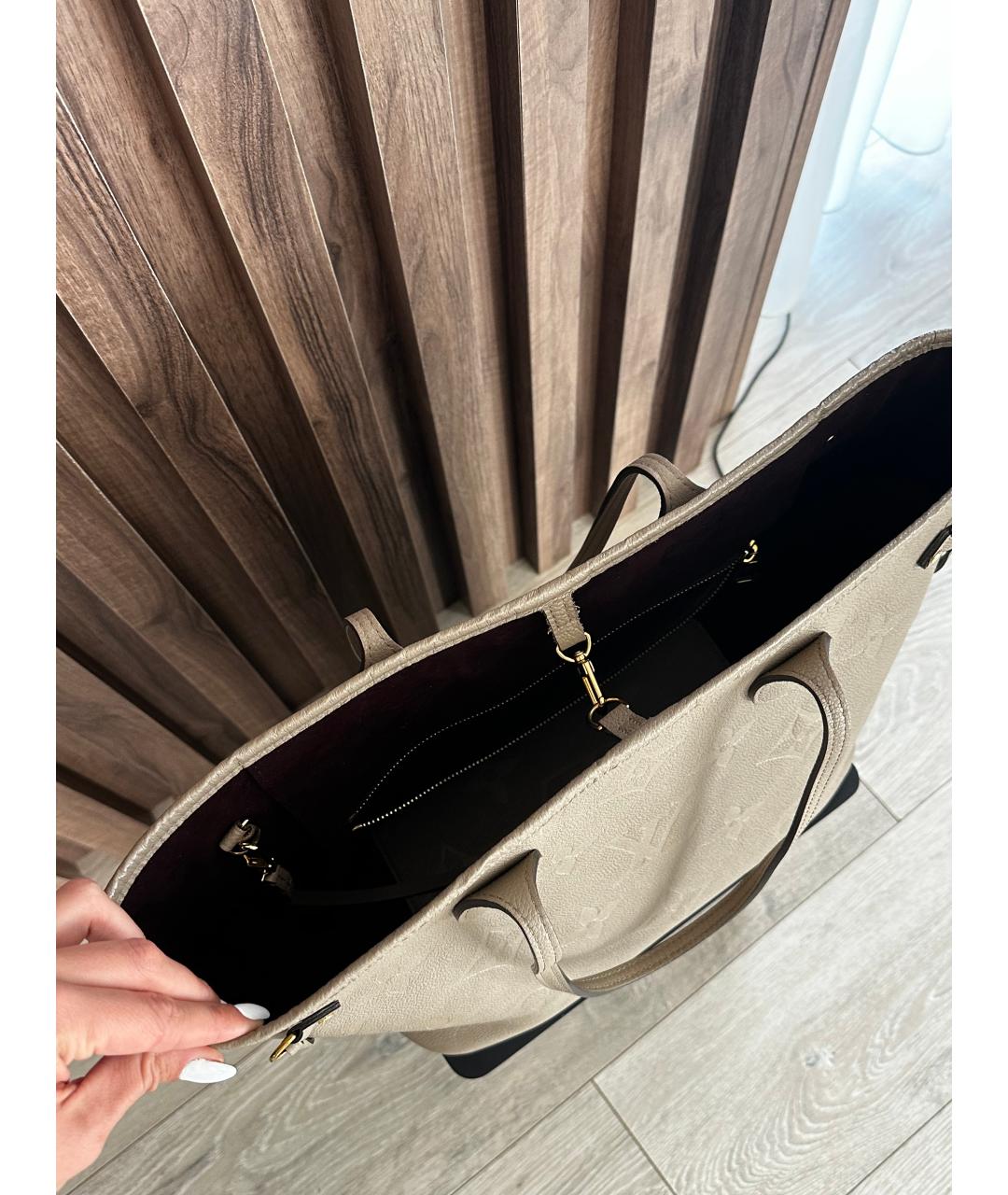 LOUIS VUITTON Бежевая кожаная сумка тоут, фото 5