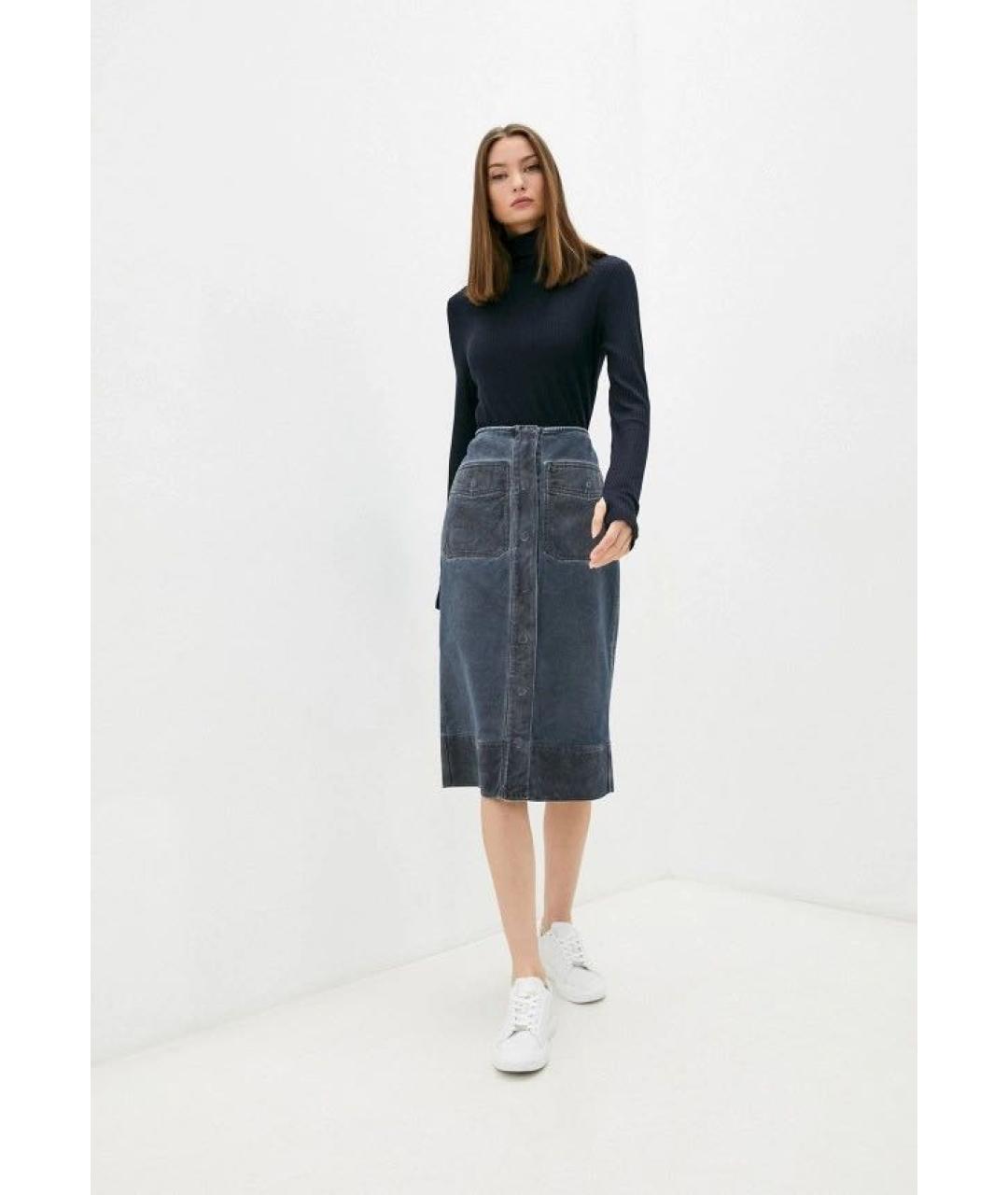SPORTMAX Синяя хлопковая юбка миди, фото 7