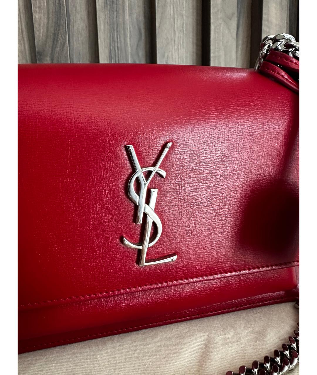 SAINT LAURENT Красная кожаная сумка через плечо, фото 3