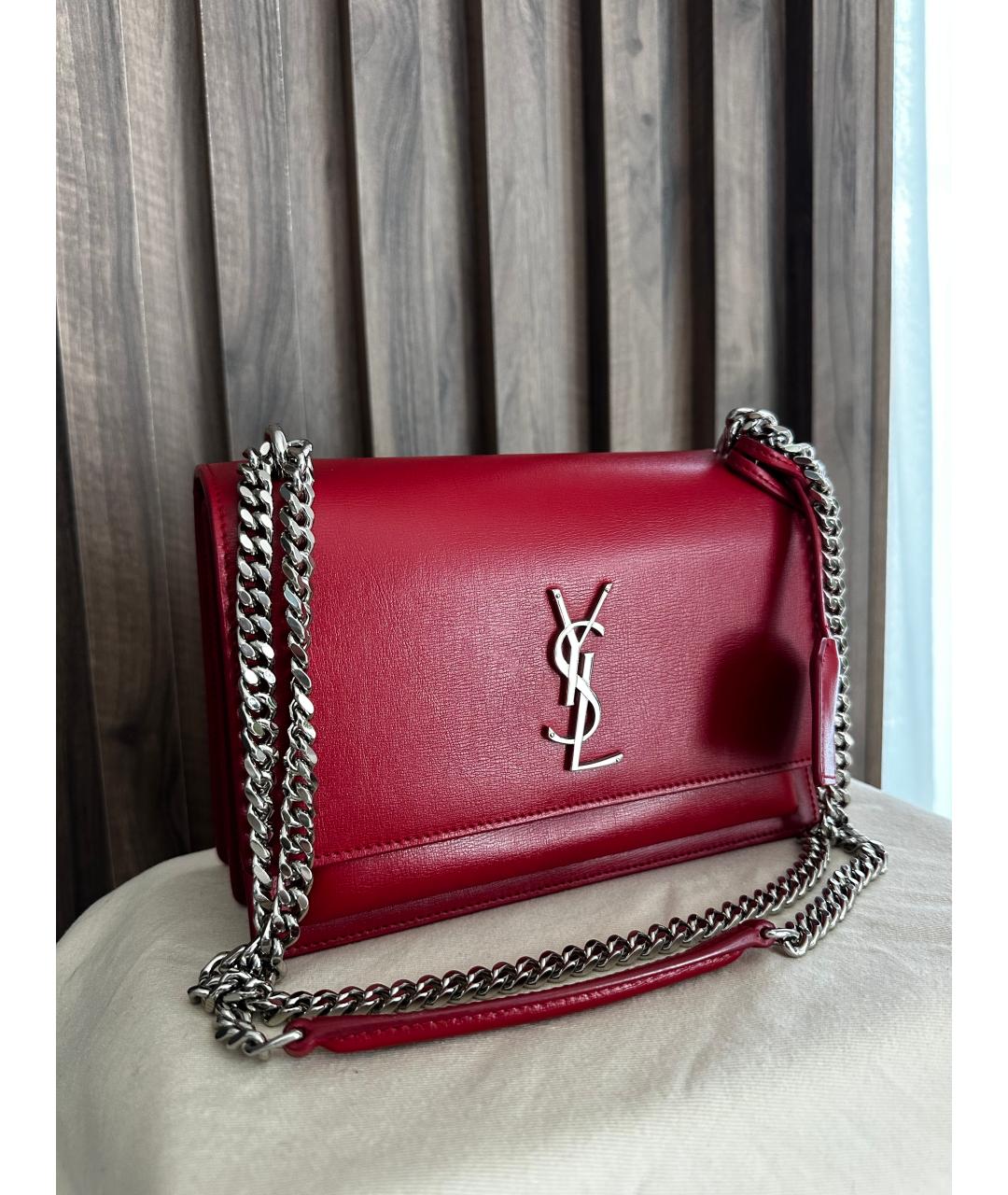 SAINT LAURENT Красная кожаная сумка через плечо, фото 2
