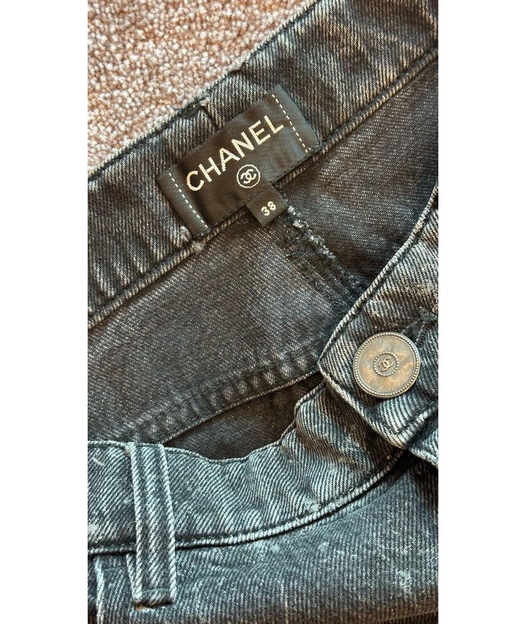 CHANEL Антрацитовые хлопковые прямые джинсы, фото 3