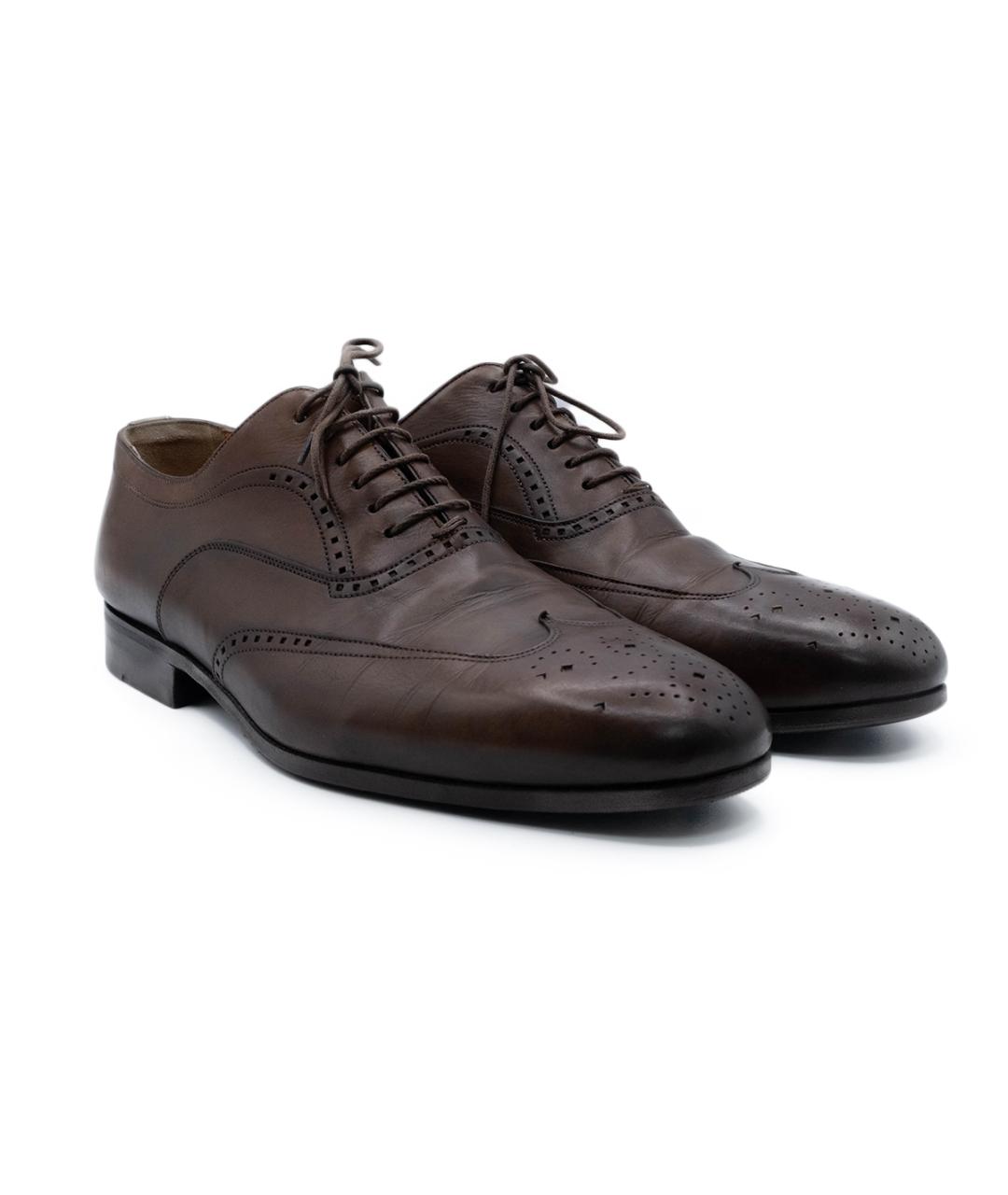 SANTONI Коричневые кожаные низкие ботинки, фото 2