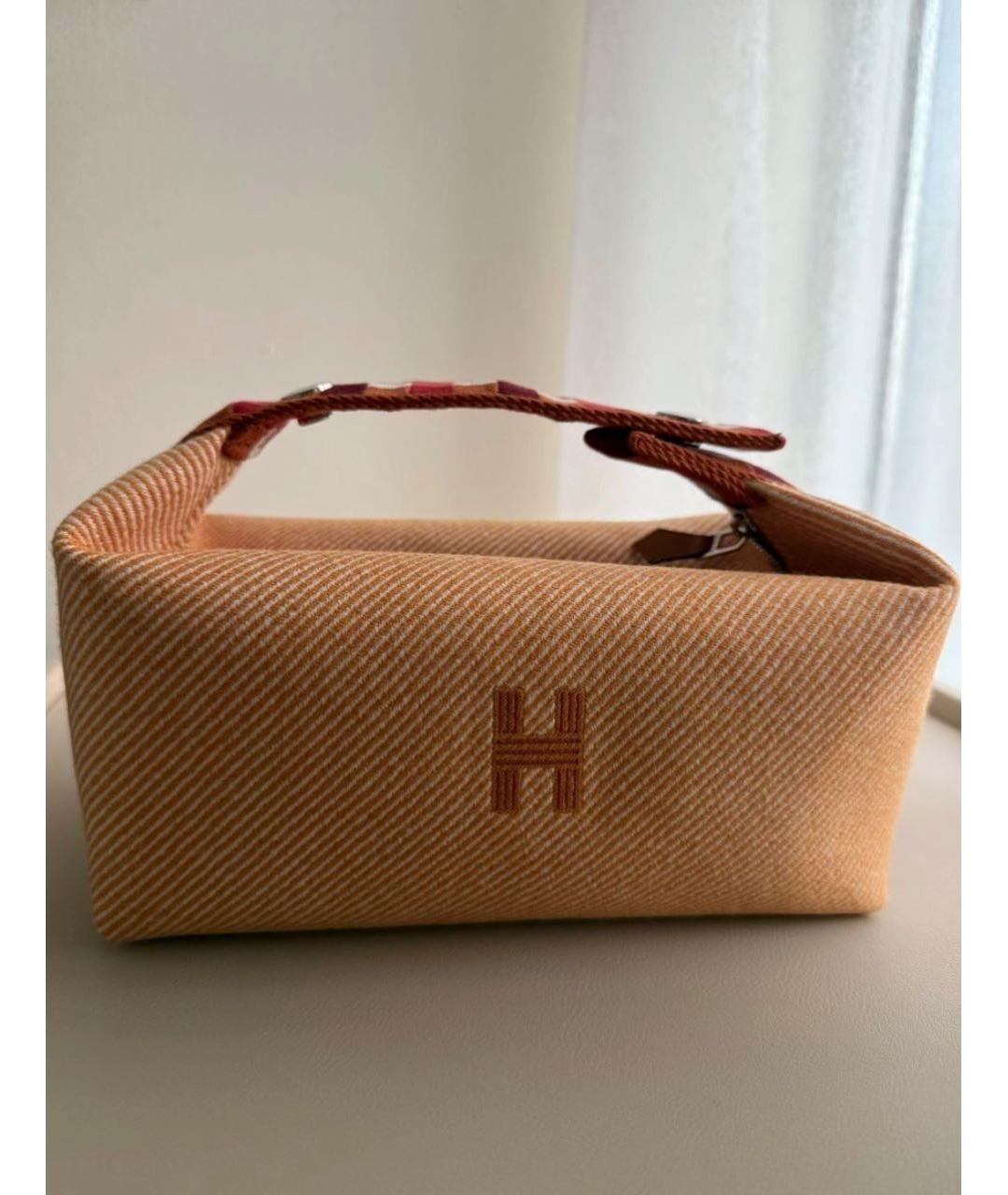 HERMES Оранжевая тканевая косметичка, фото 9