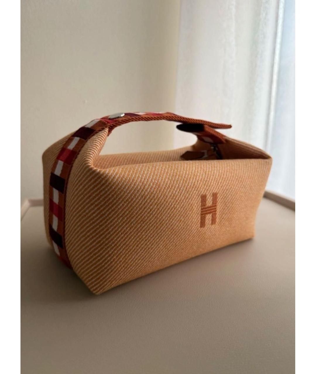 HERMES Оранжевая тканевая косметичка, фото 2