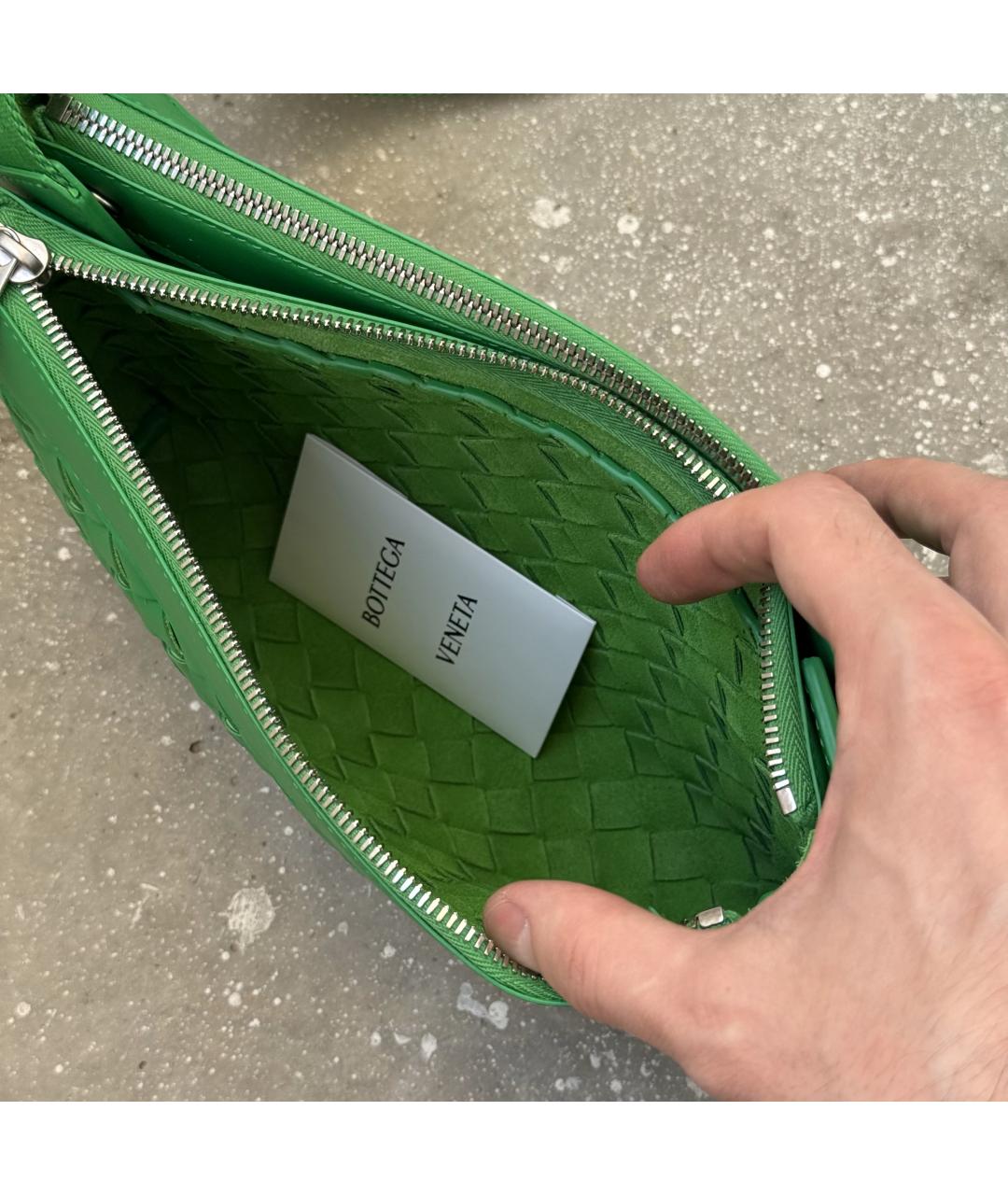 BOTTEGA VENETA Зеленая кожаная сумка на плечо, фото 4