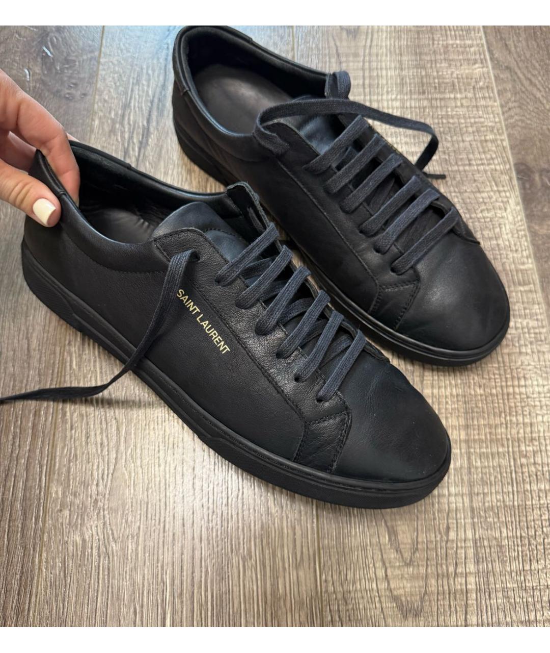 SAINT LAURENT Черные кожаные низкие кроссовки / кеды, фото 8
