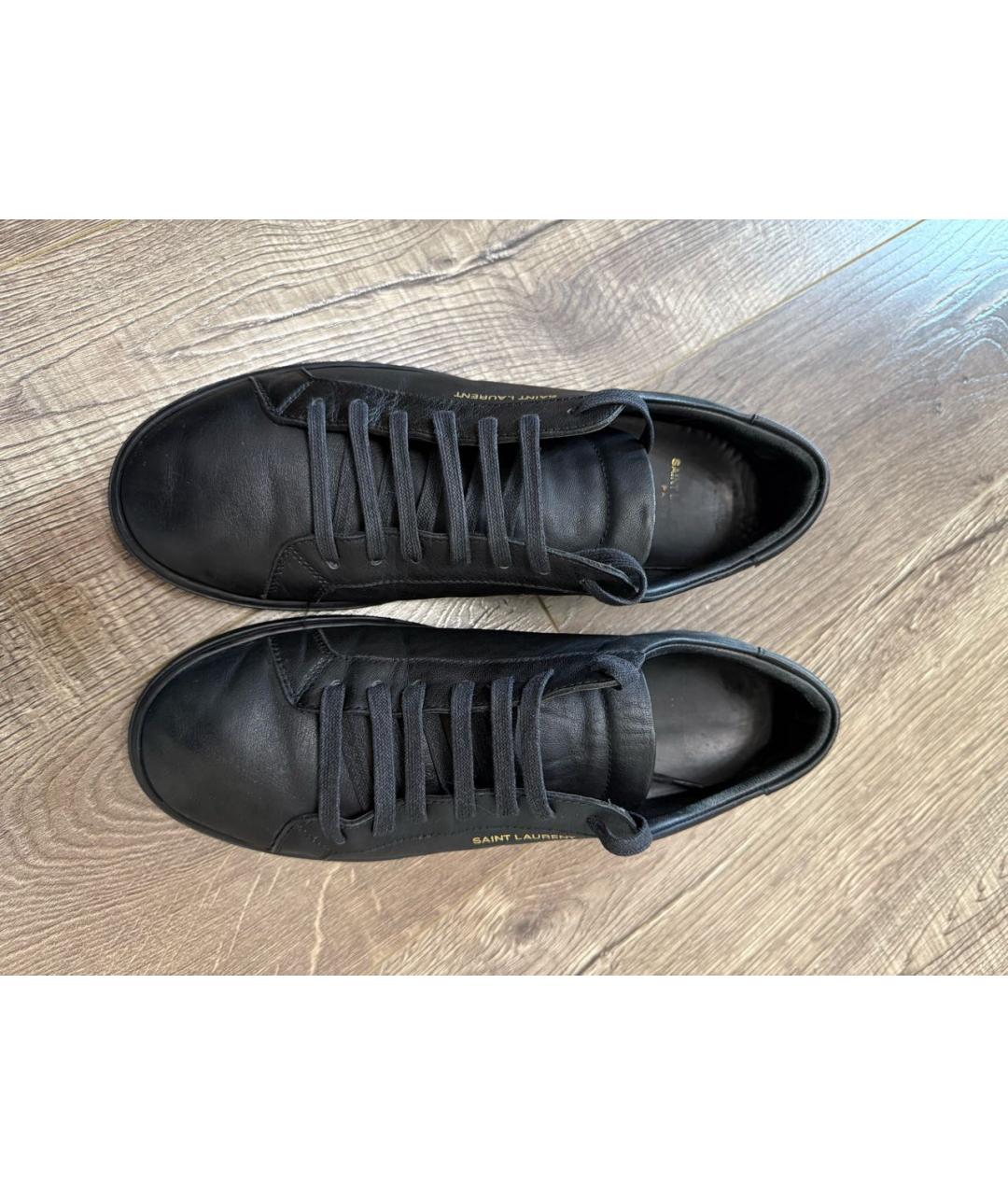 SAINT LAURENT Черные кожаные низкие кроссовки / кеды, фото 2