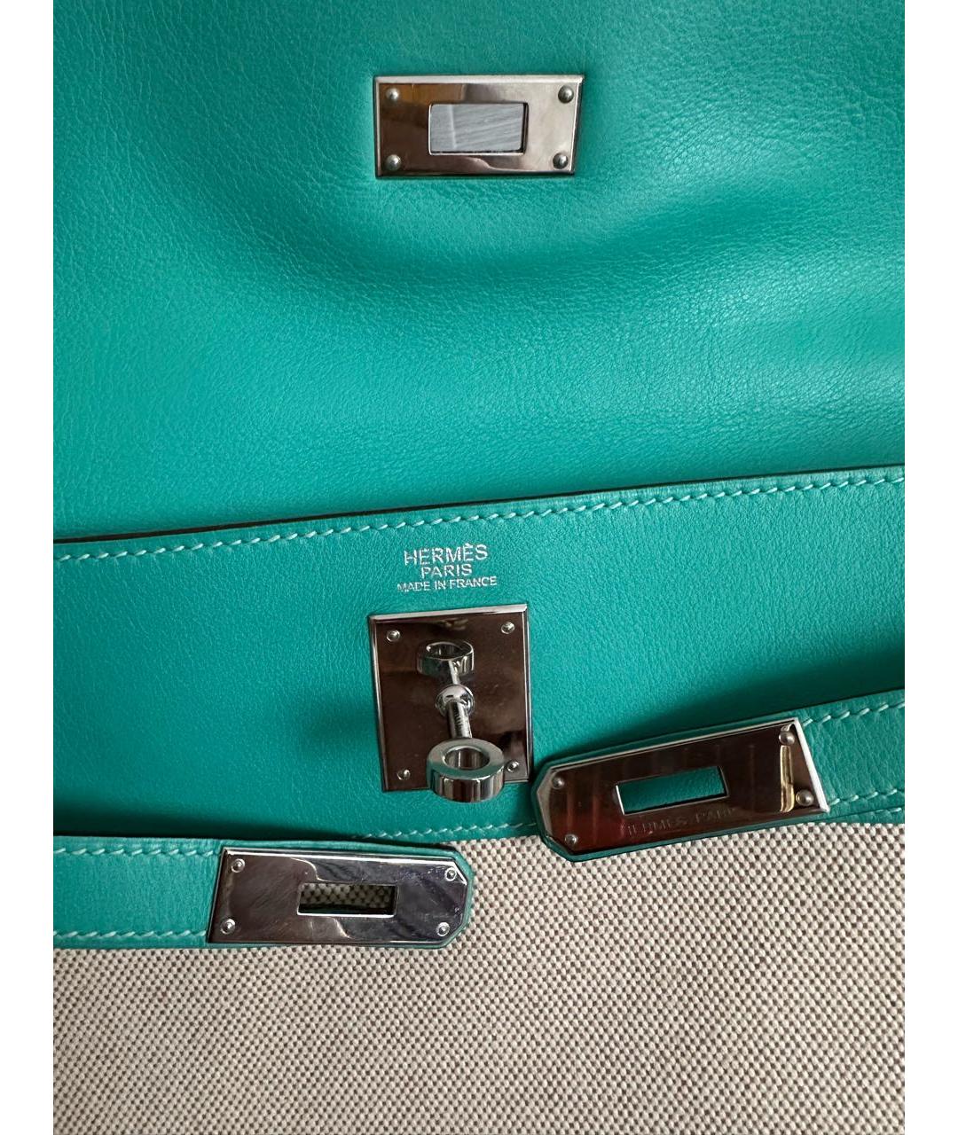HERMES Бирюзовая кожаная сумка с короткими ручками, фото 4
