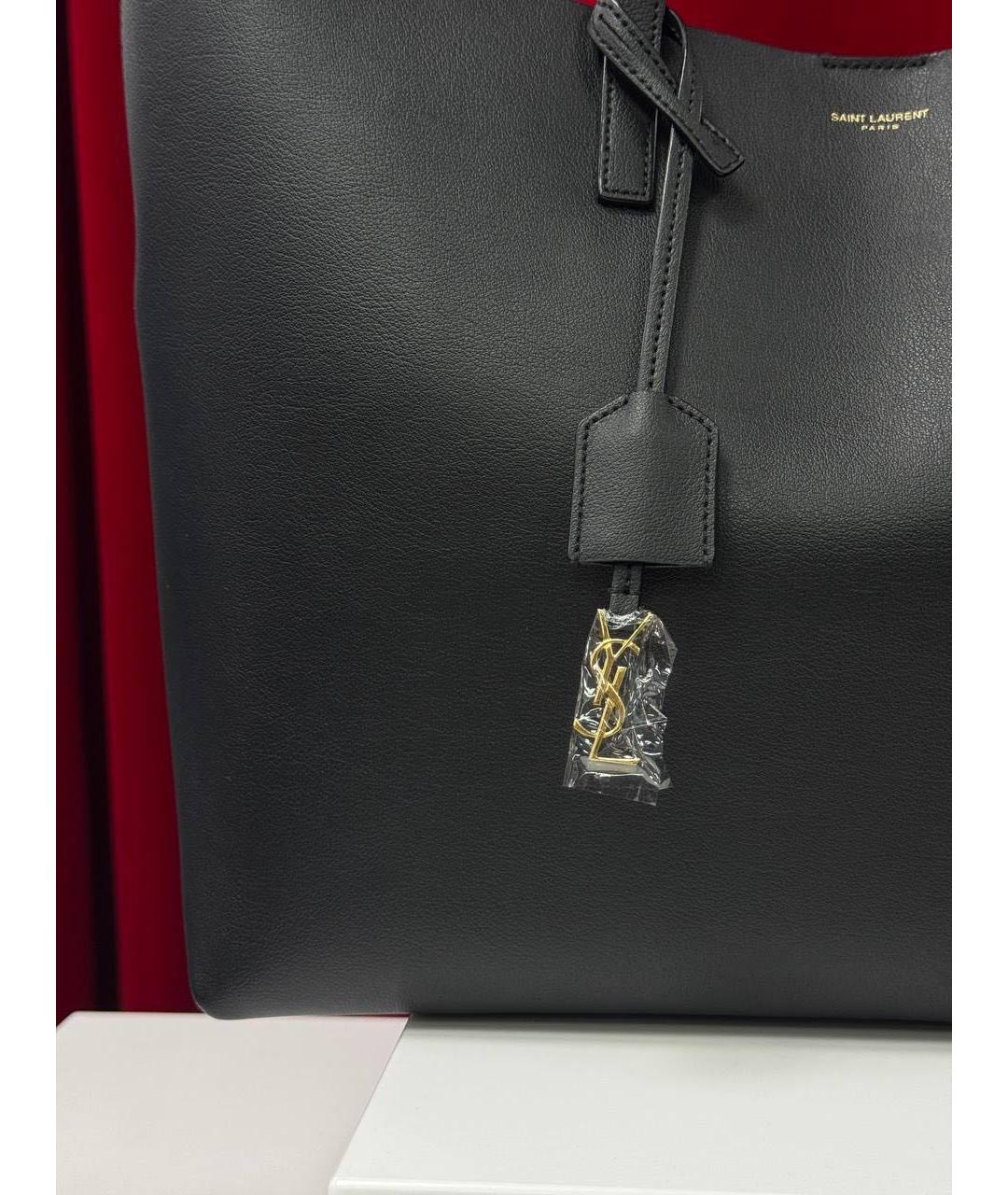 SAINT LAURENT Черная кожаная сумка тоут, фото 7