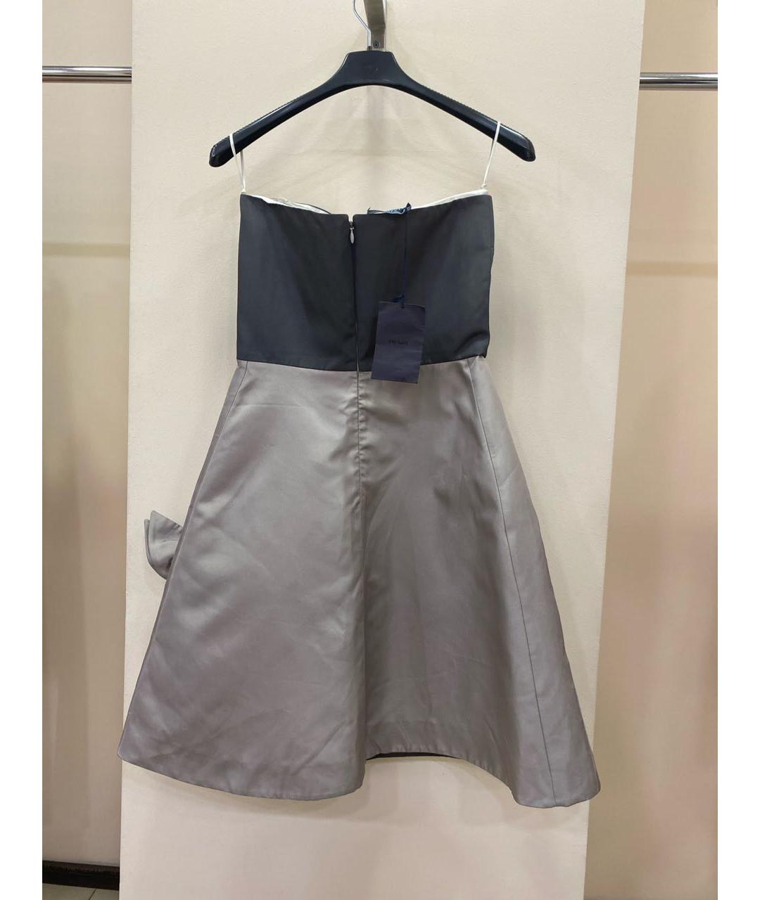 PRADA Серебряное шелковое коктейльное платье, фото 2