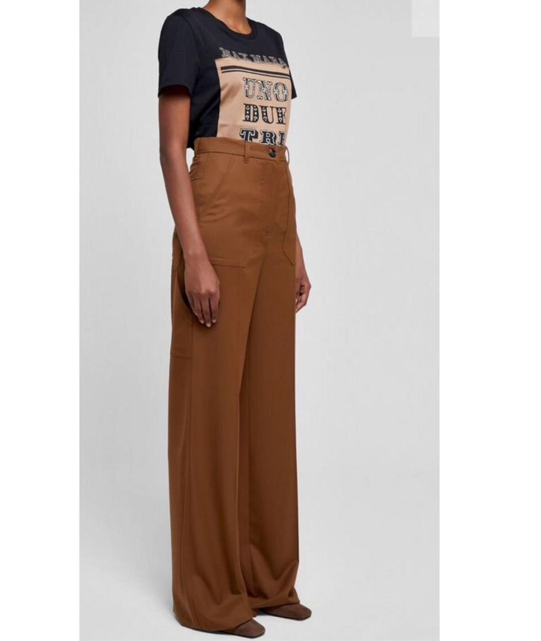 MAX MARA Коричневые шерстяные прямые брюки, фото 5