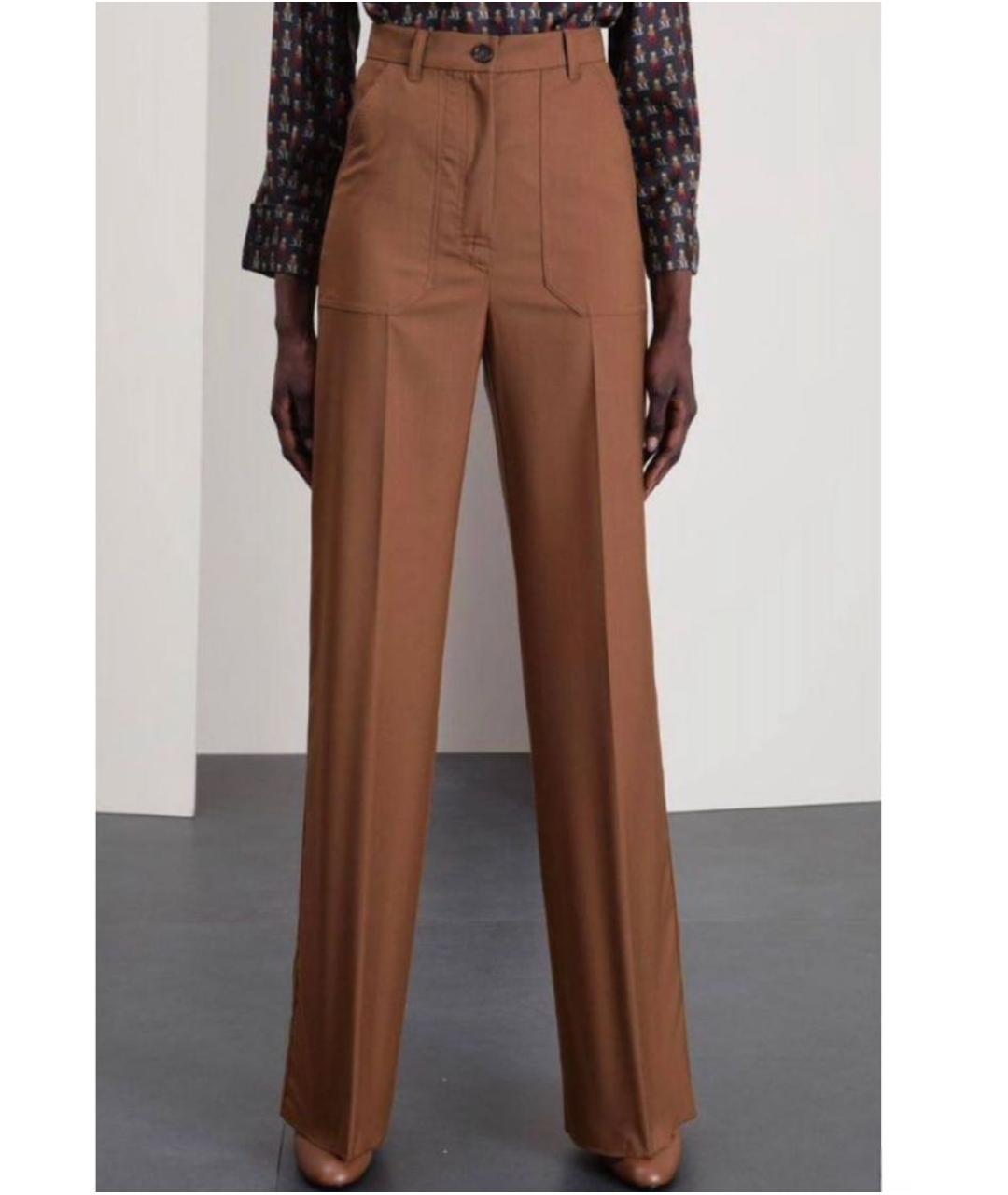 MAX MARA Коричневые шерстяные прямые брюки, фото 6