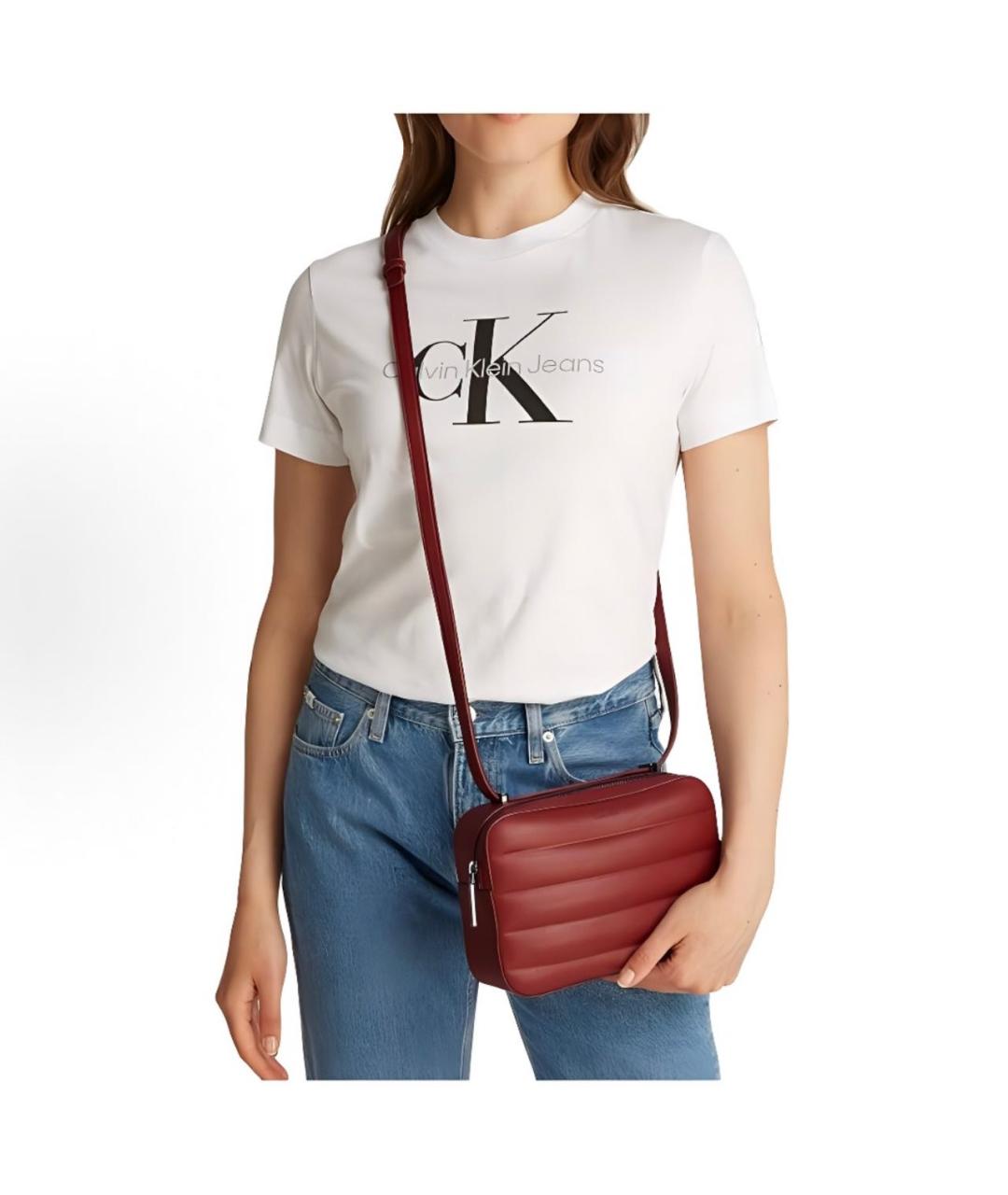 CALVIN KLEIN Бордовая тканевая сумка через плечо, фото 5