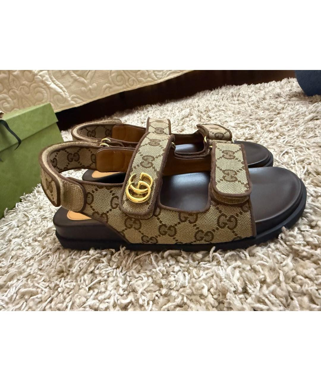 GUCCI Коричневые текстильные сандалии, фото 4