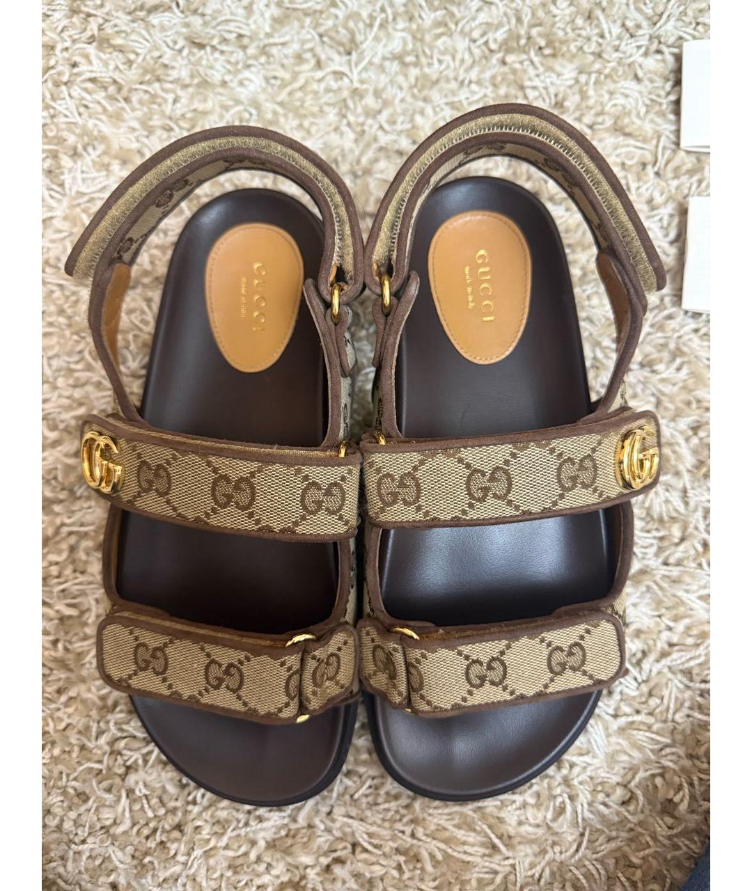 GUCCI Коричневые текстильные сандалии, фото 3