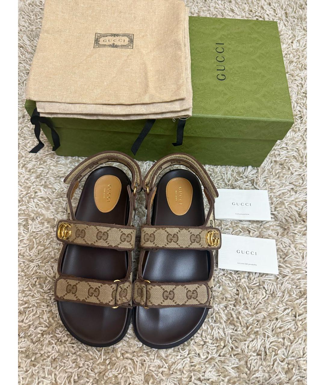 GUCCI Коричневые текстильные сандалии, фото 2