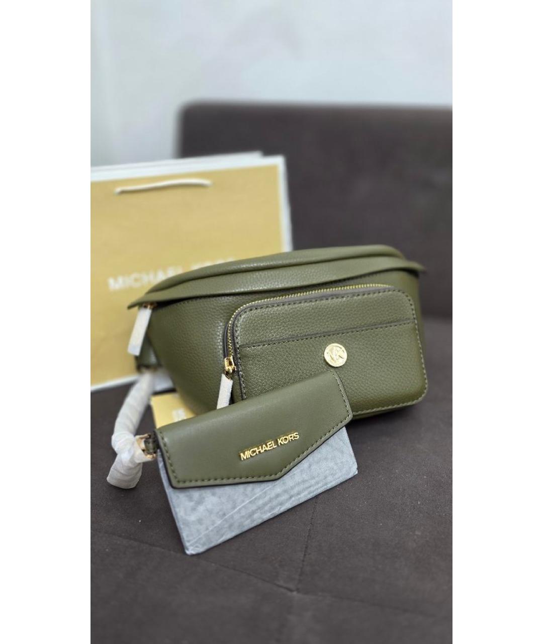 MICHAEL KORS Хаки кожаная поясная сумка, фото 5