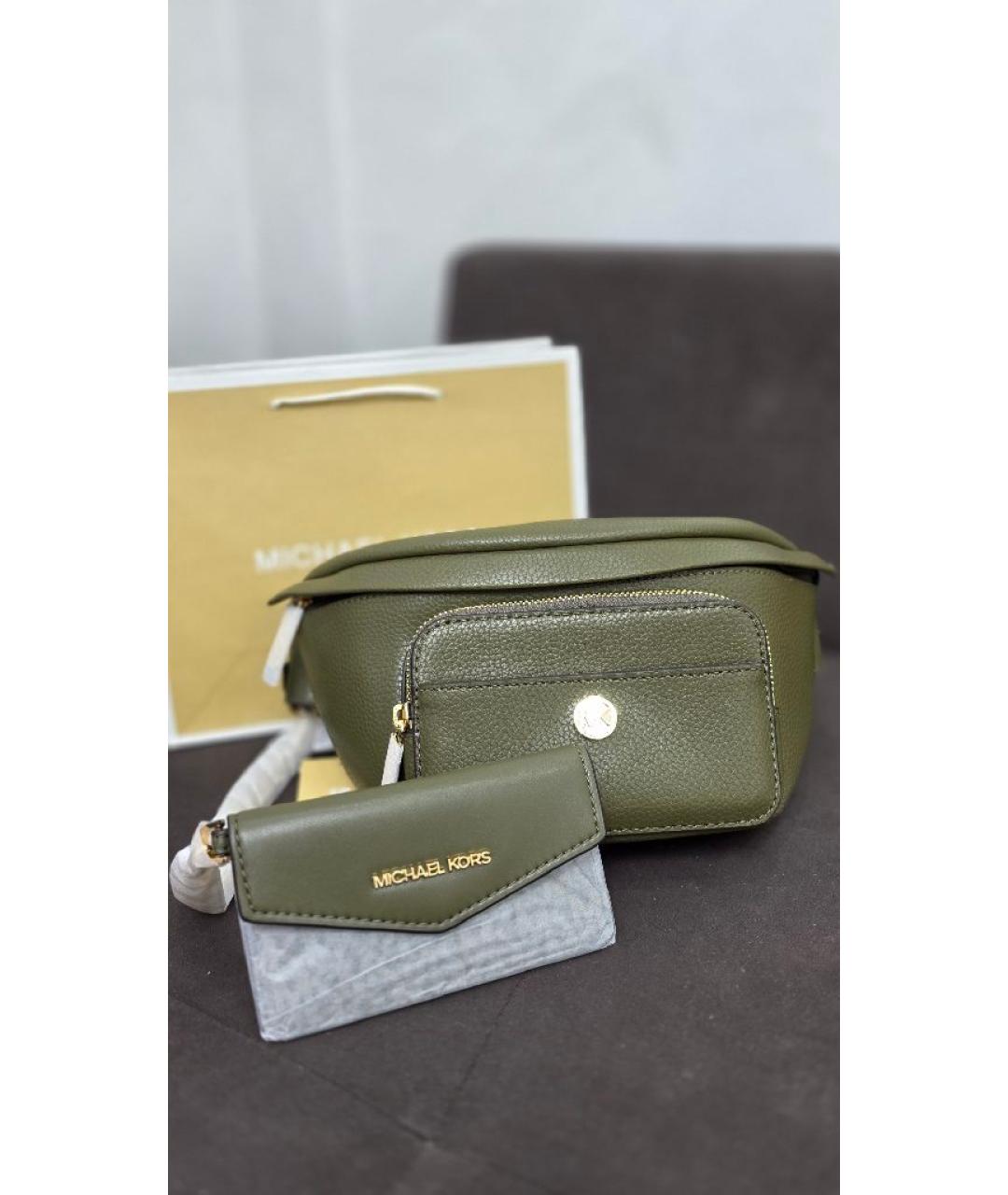 MICHAEL KORS Хаки кожаная поясная сумка, фото 4