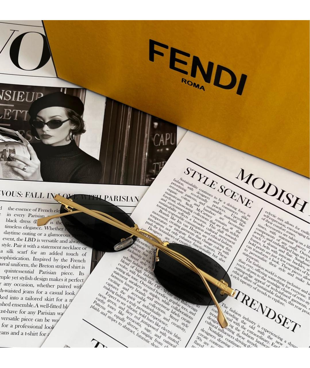 FENDI Черные металлические солнцезащитные очки, фото 3