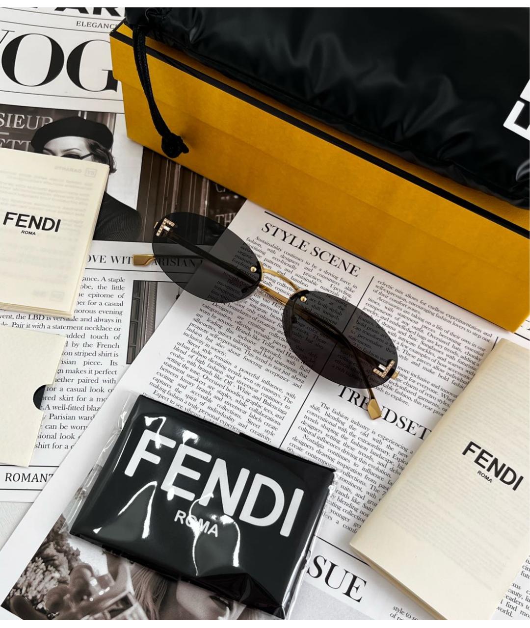 FENDI Черные металлические солнцезащитные очки, фото 6