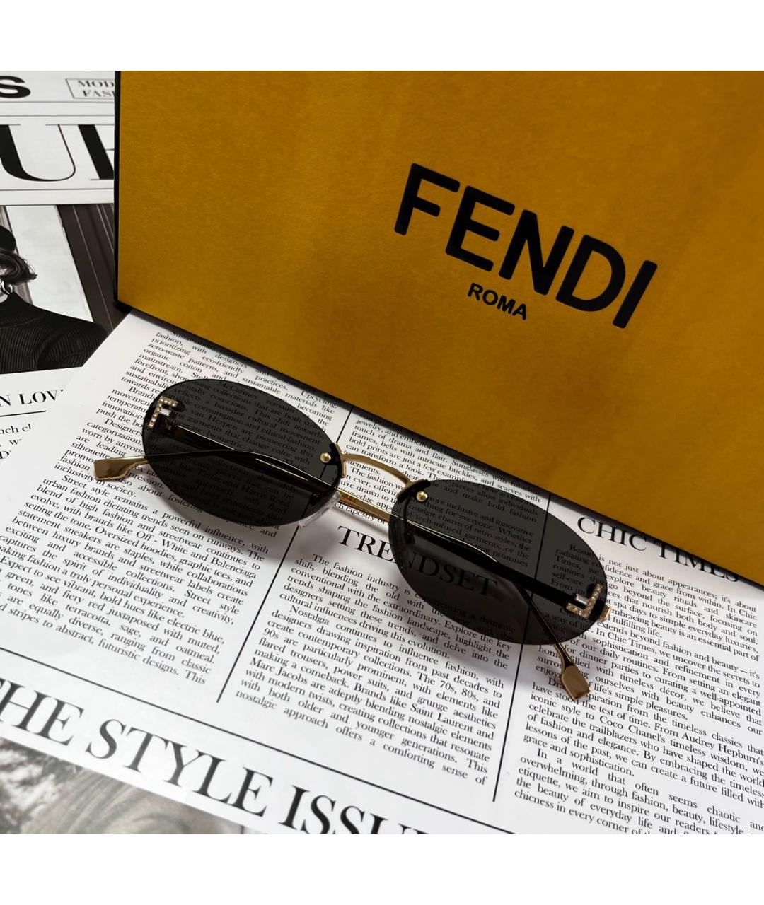 FENDI Черные металлические солнцезащитные очки, фото 2