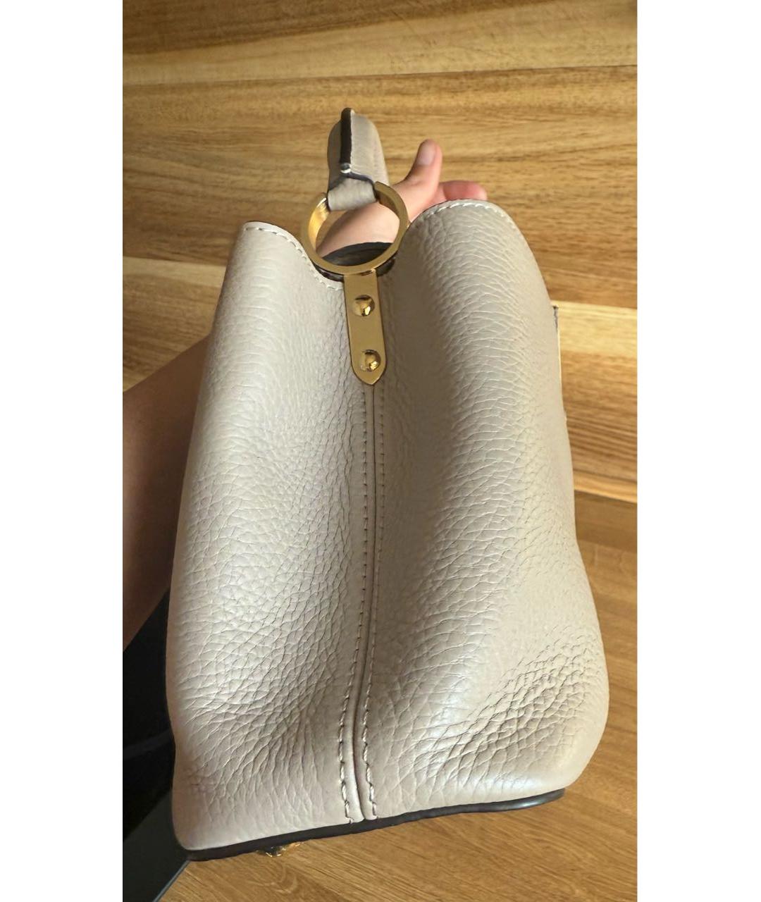 LOUIS VUITTON Бежевая кожаная сумка с короткими ручками, фото 5