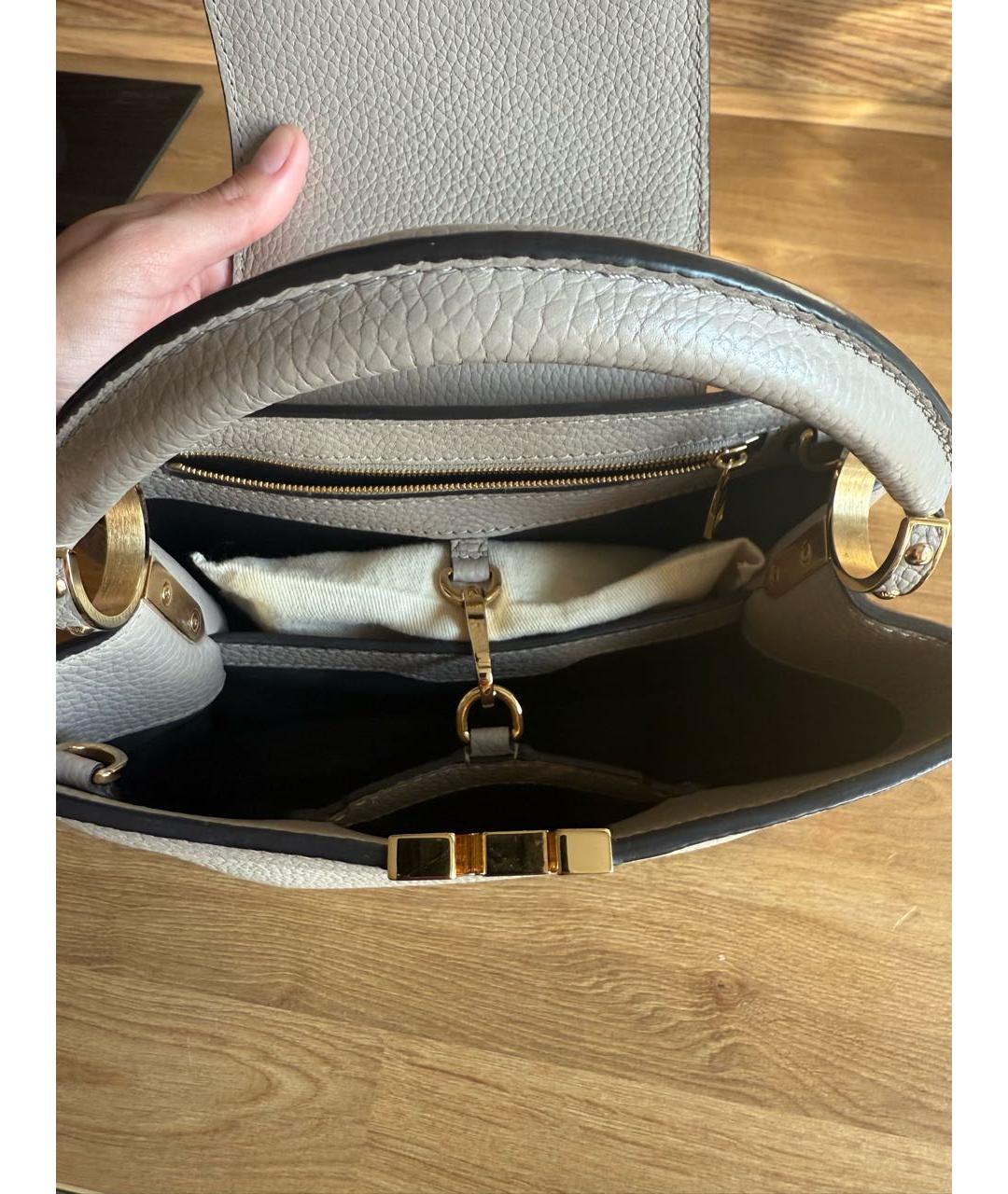 LOUIS VUITTON Бежевая кожаная сумка с короткими ручками, фото 4