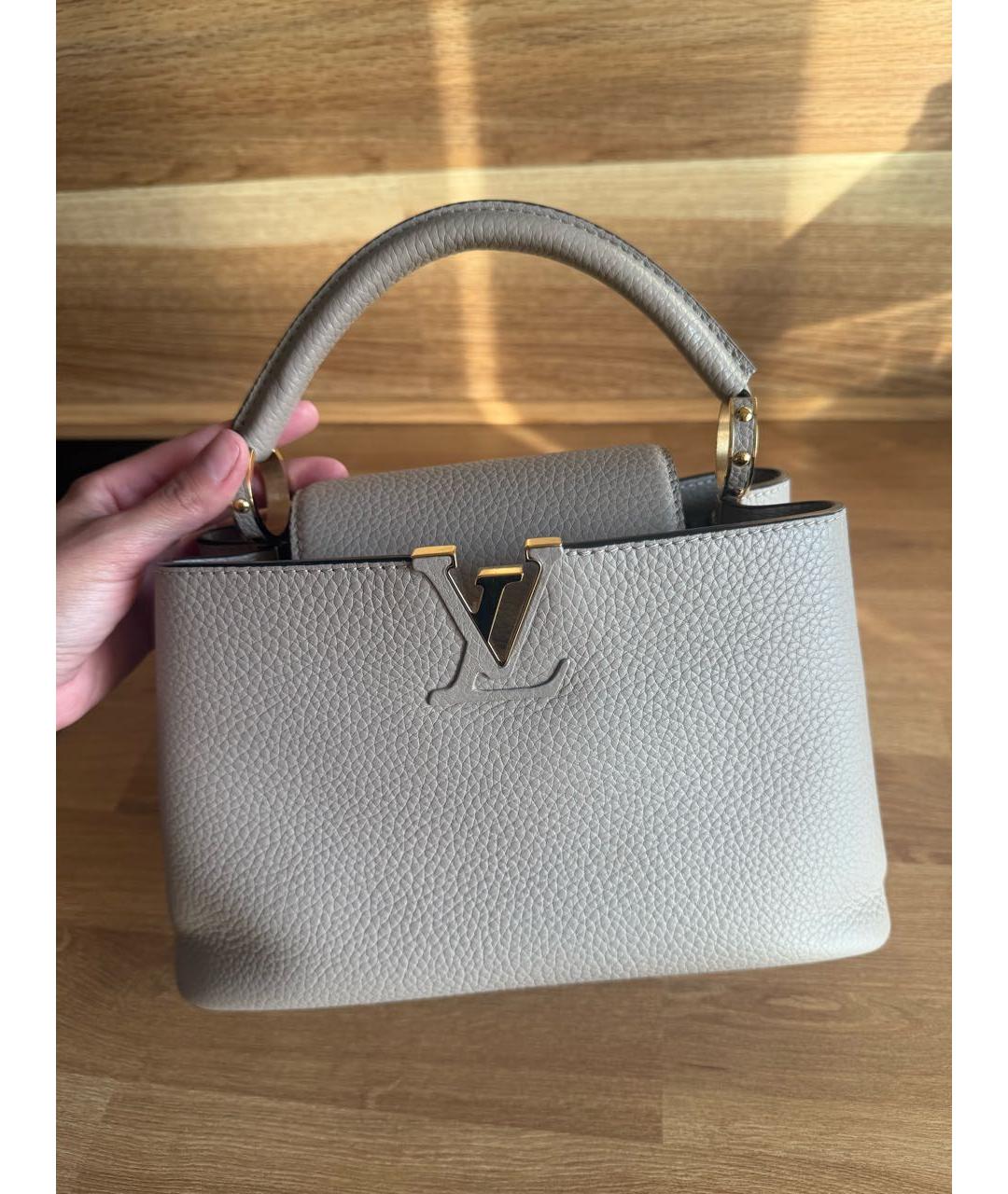 LOUIS VUITTON Бежевая кожаная сумка с короткими ручками, фото 7