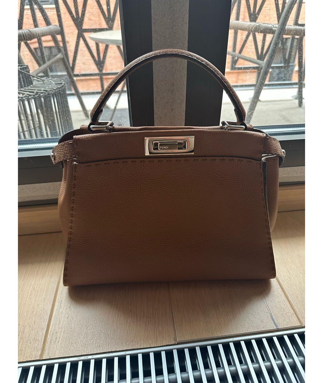 FENDI Коричневая кожаная сумка тоут, фото 4