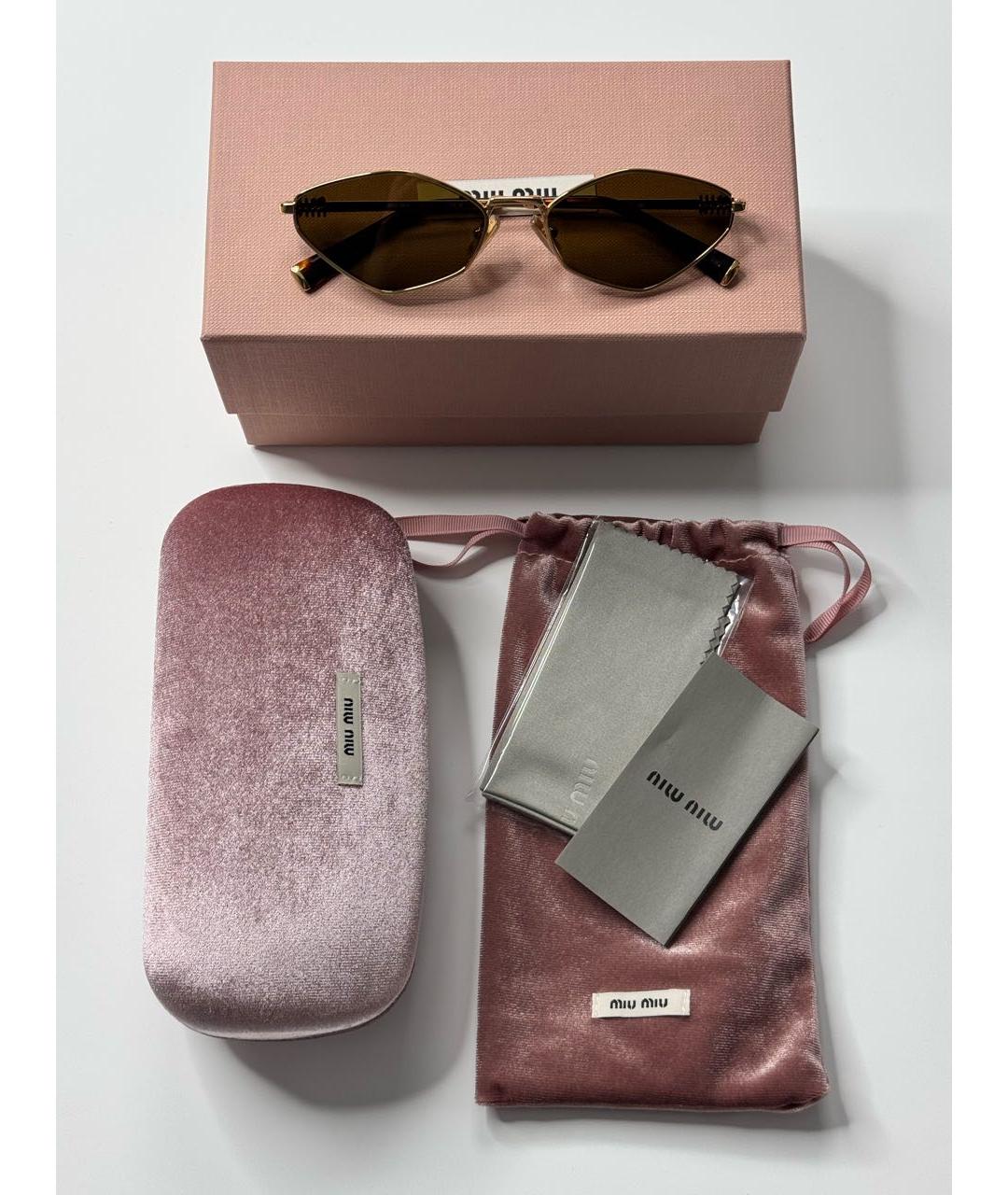 MIU MIU Золотые металлические солнцезащитные очки, фото 2