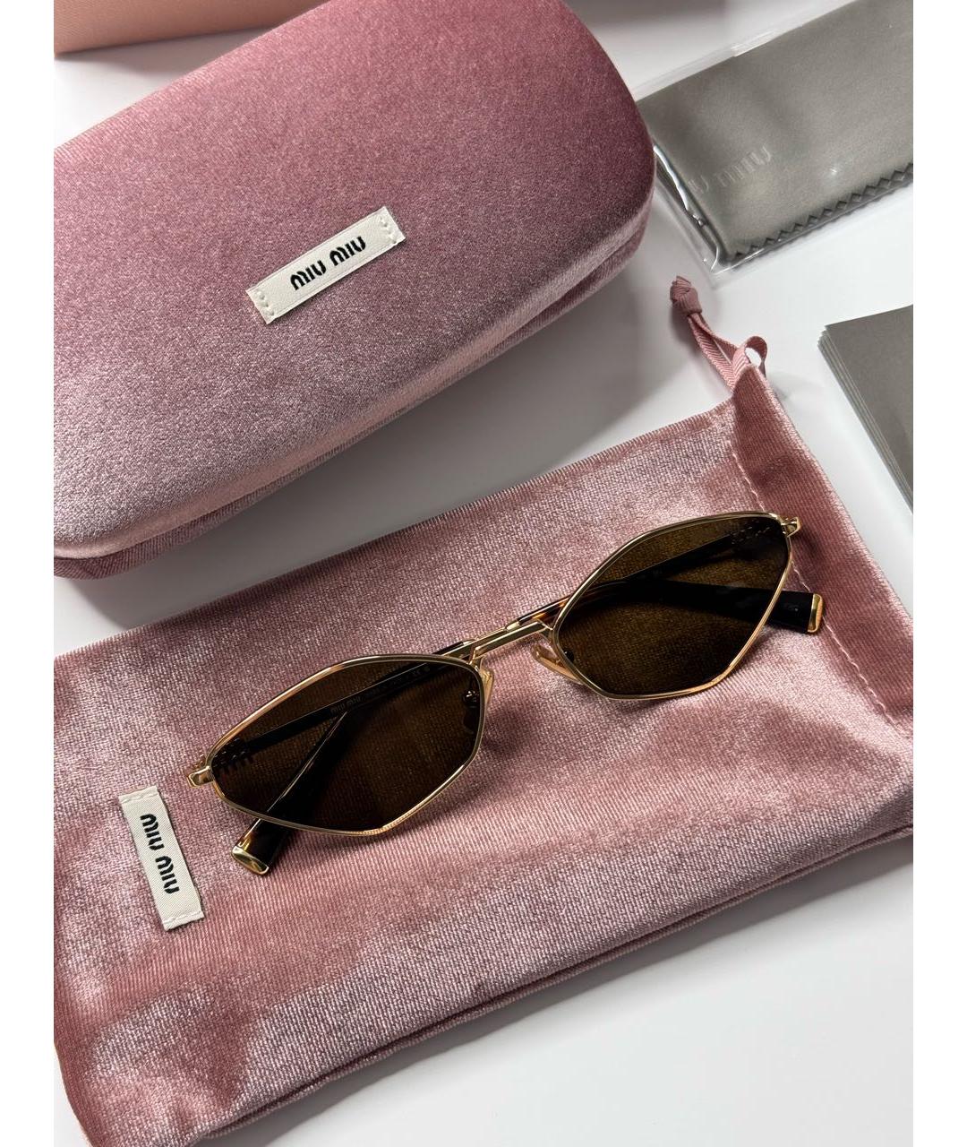 MIU MIU Золотые металлические солнцезащитные очки, фото 6