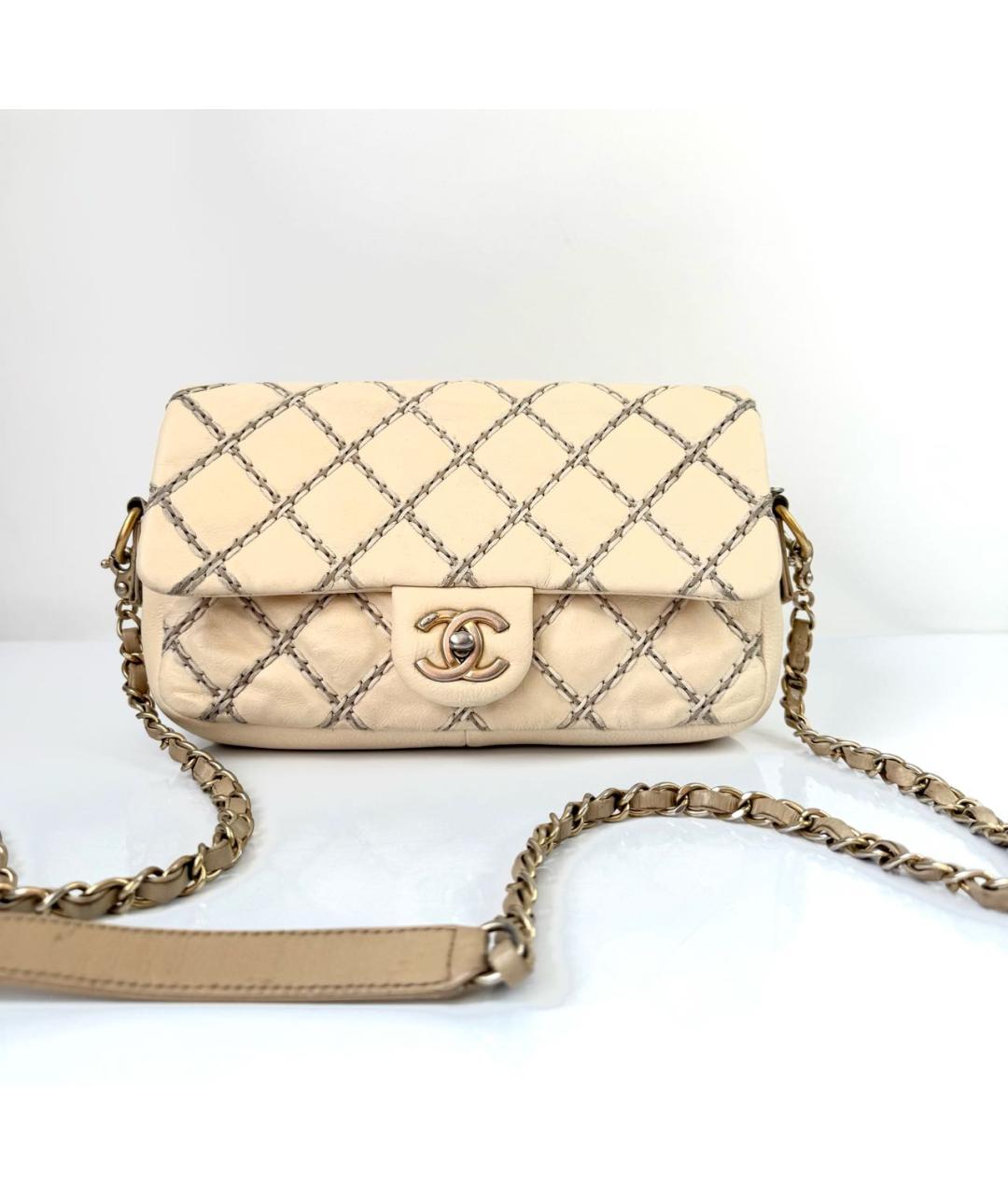 CHANEL Бежевая кожаная сумка через плечо, фото 9