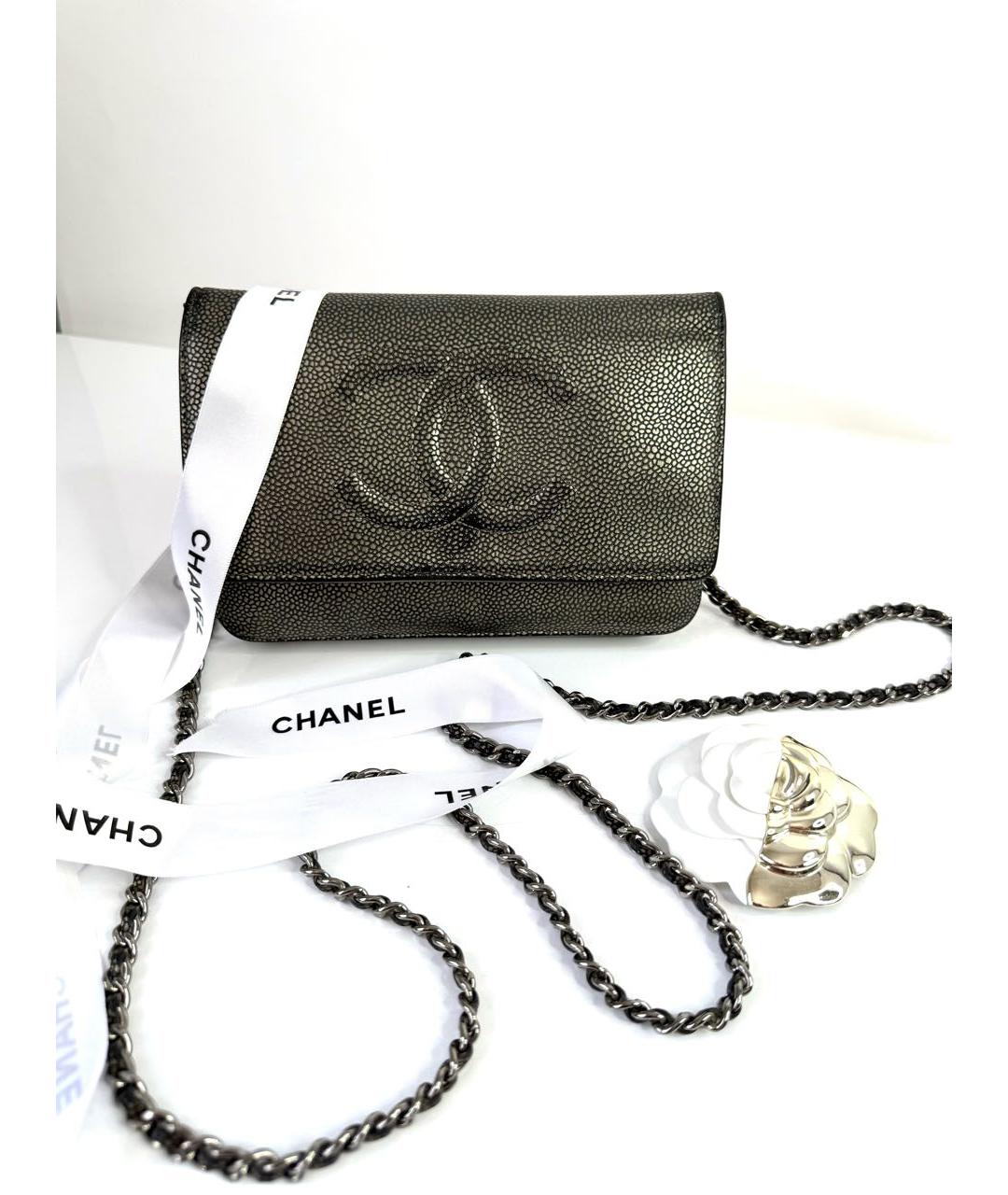 CHANEL Серая кожаная сумка через плечо, фото 2