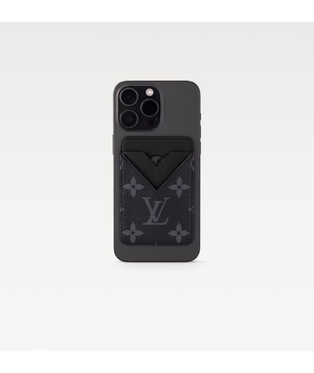 LOUIS VUITTON Антрацитовый кожаный кардхолдер, фото 3