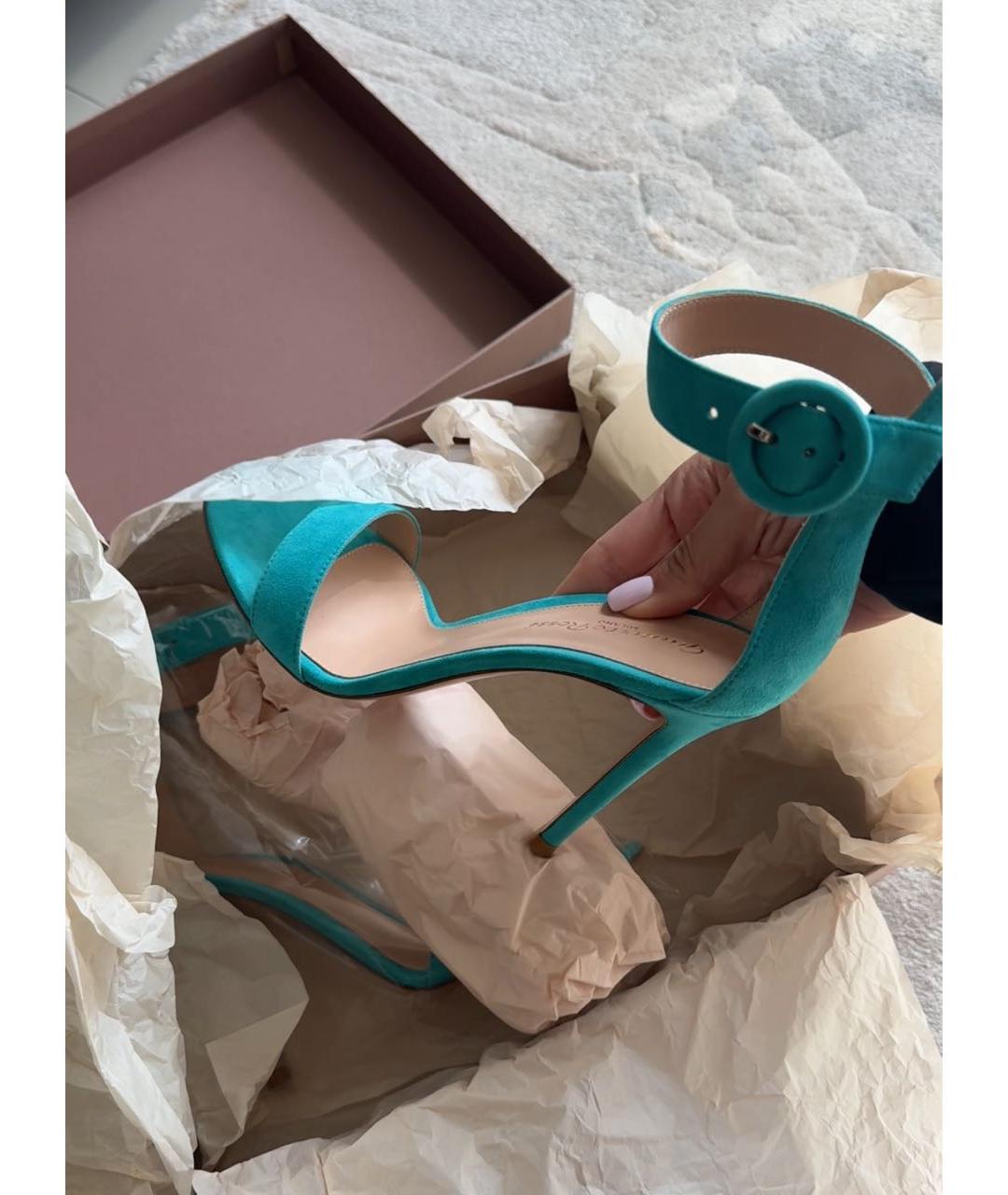 GIANVITO ROSSI Бирюзовые кожаные босоножки, фото 5