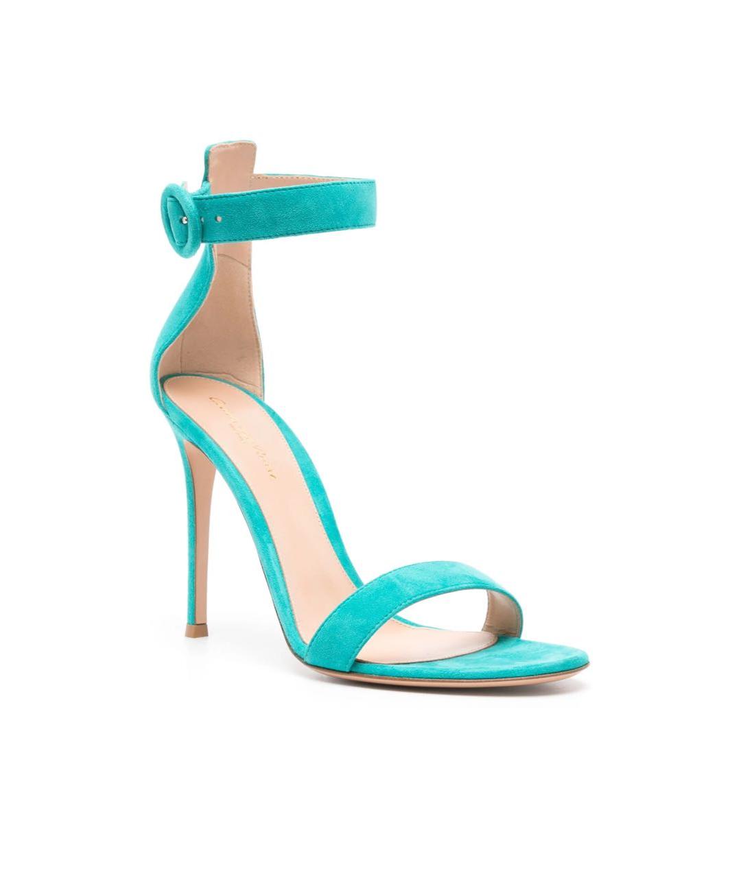 GIANVITO ROSSI Бирюзовые кожаные босоножки, фото 2