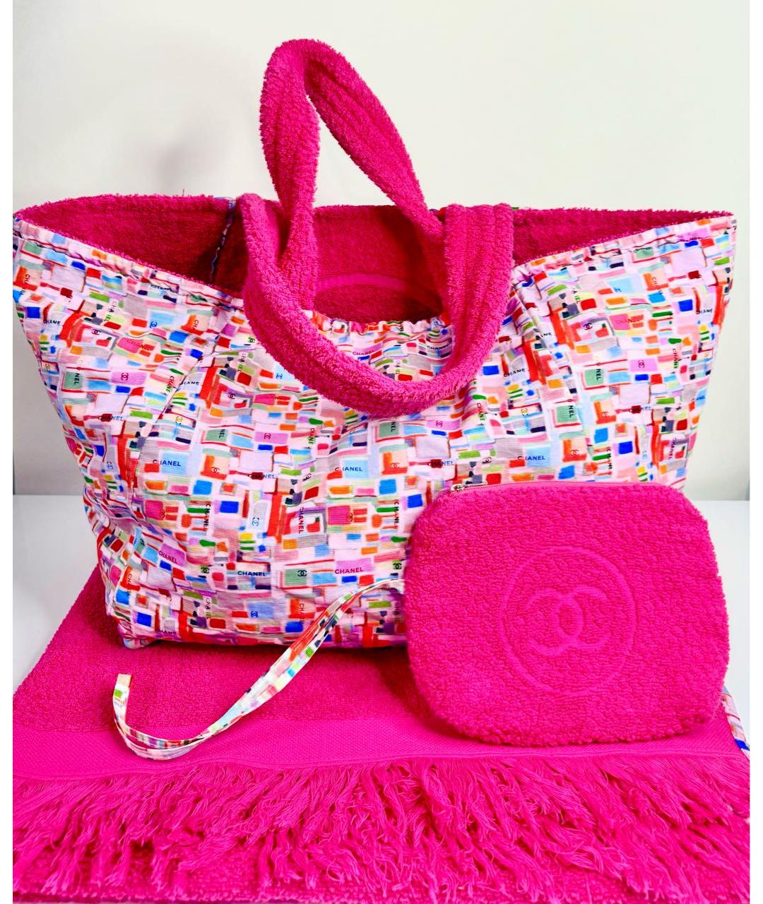 CHANEL Фуксия хлопковая пляжная сумка, фото 2