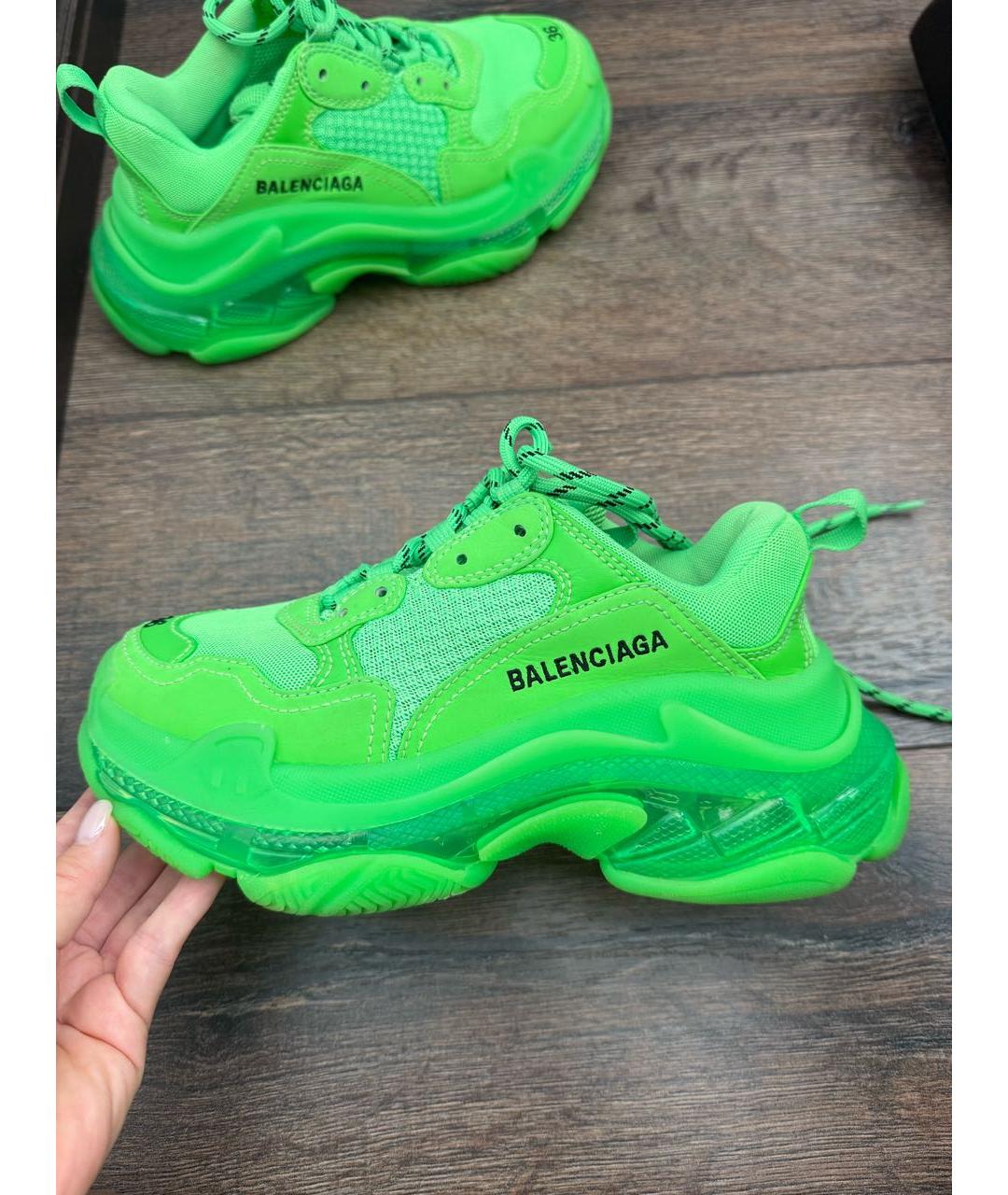 BALENCIAGA Салатовые кожаные кроссовки, фото 5