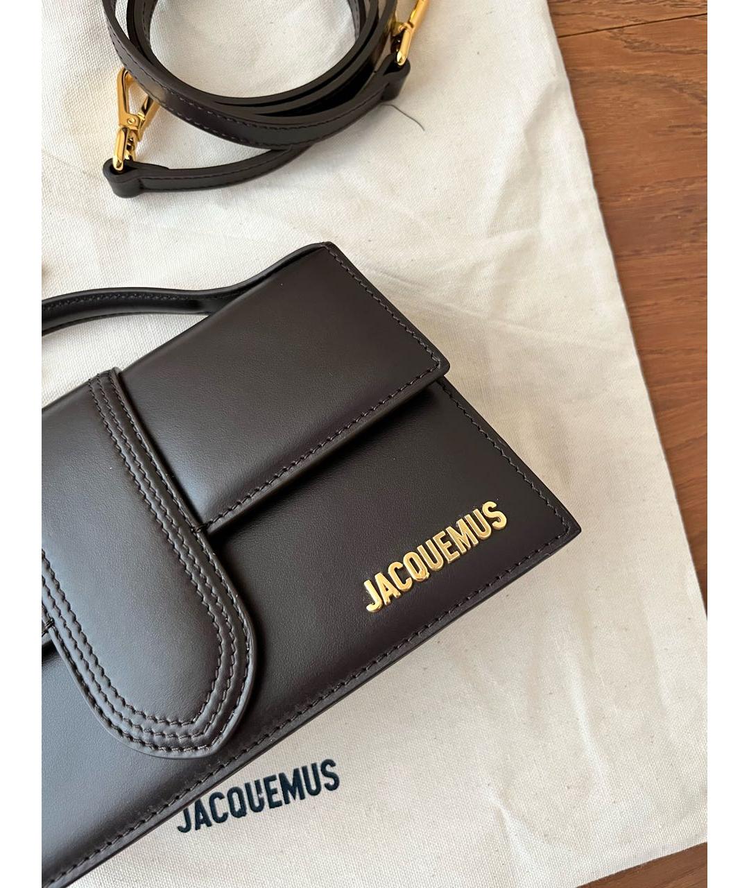 JACQUEMUS Коричневая кожаная сумка с короткими ручками, фото 3