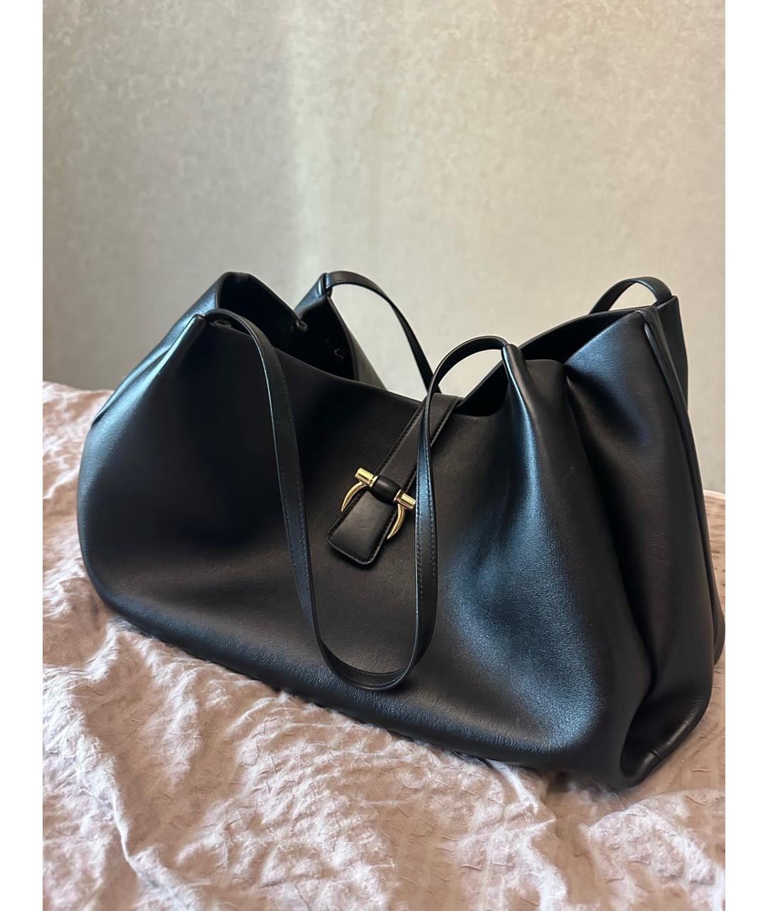 FERRAGAMO Черная кожаная сумка тоут, фото 5