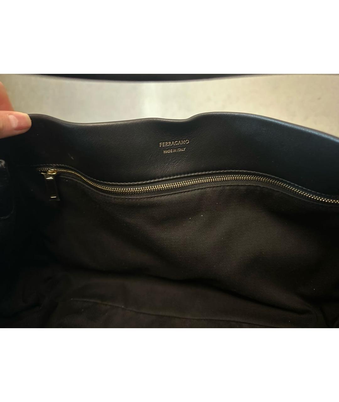FERRAGAMO Черная кожаная сумка тоут, фото 6