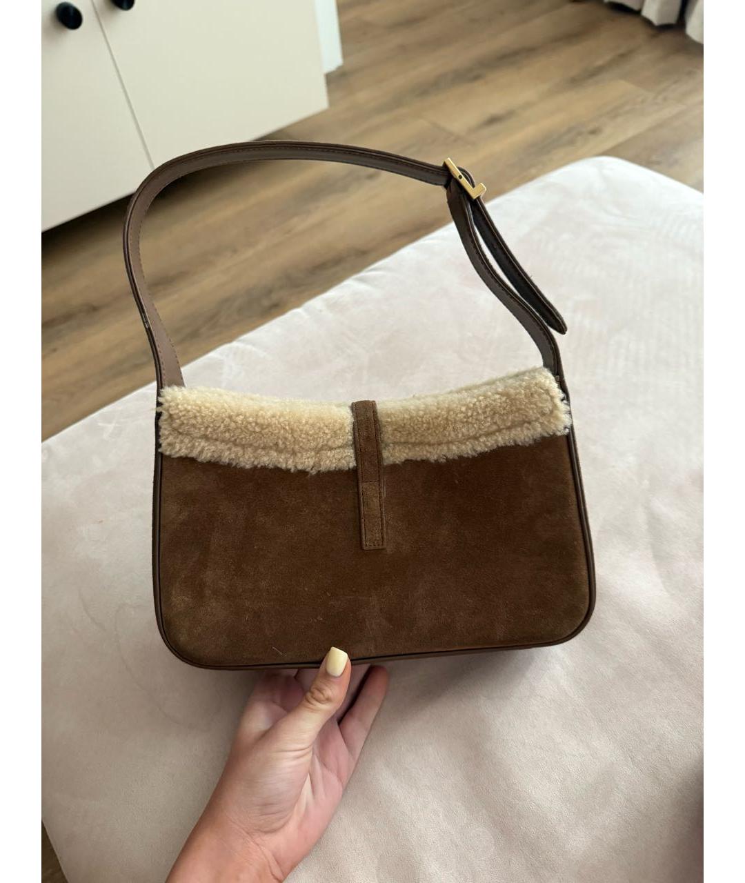 SAINT LAURENT Коричневая замшевая сумка с короткими ручками, фото 3