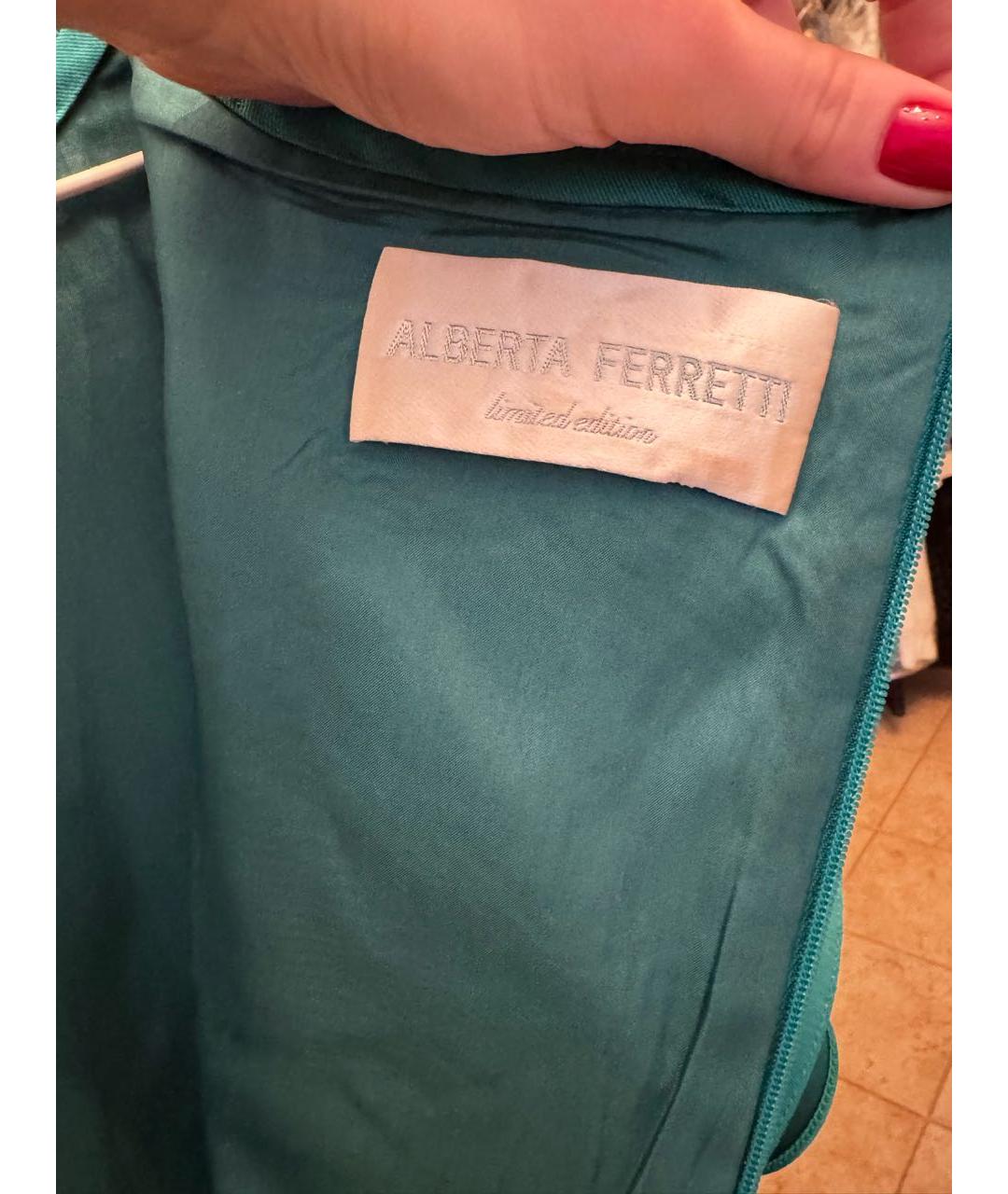 ALBERTA FERRETTI Зеленые шелковое вечернее платье, фото 5