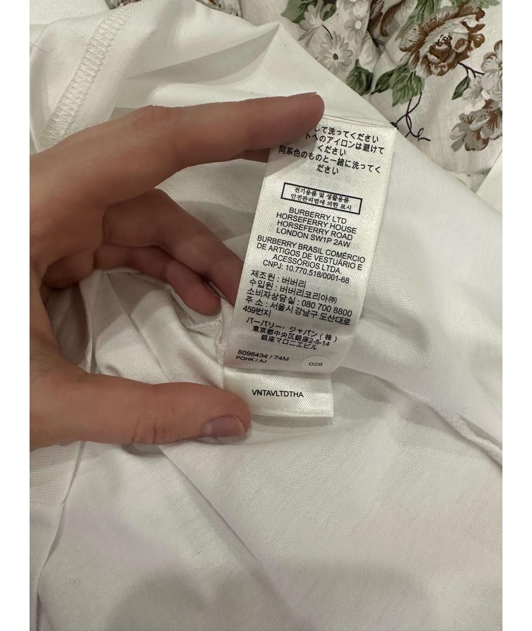 BURBERRY Белая хлопковая футболка, фото 7