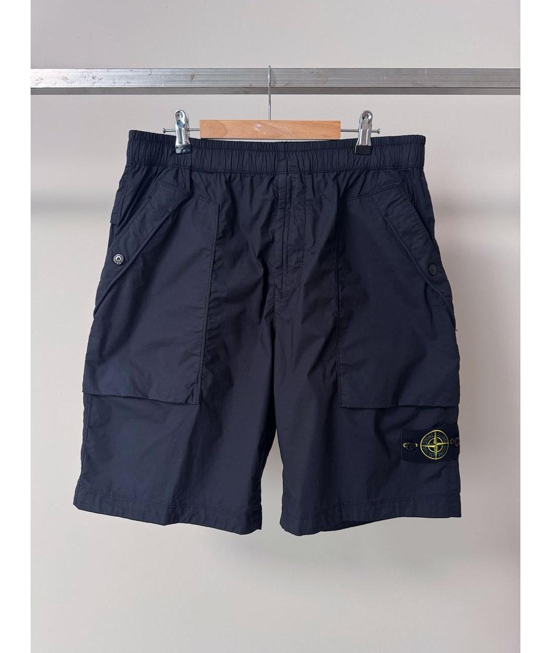 STONE ISLAND Темно-синие хлопко-эластановые шорты, фото 5
