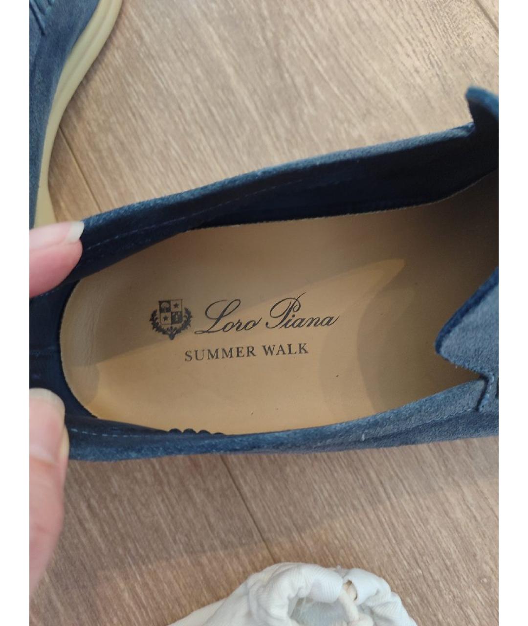 LORO PIANA Синие лоферы, фото 6